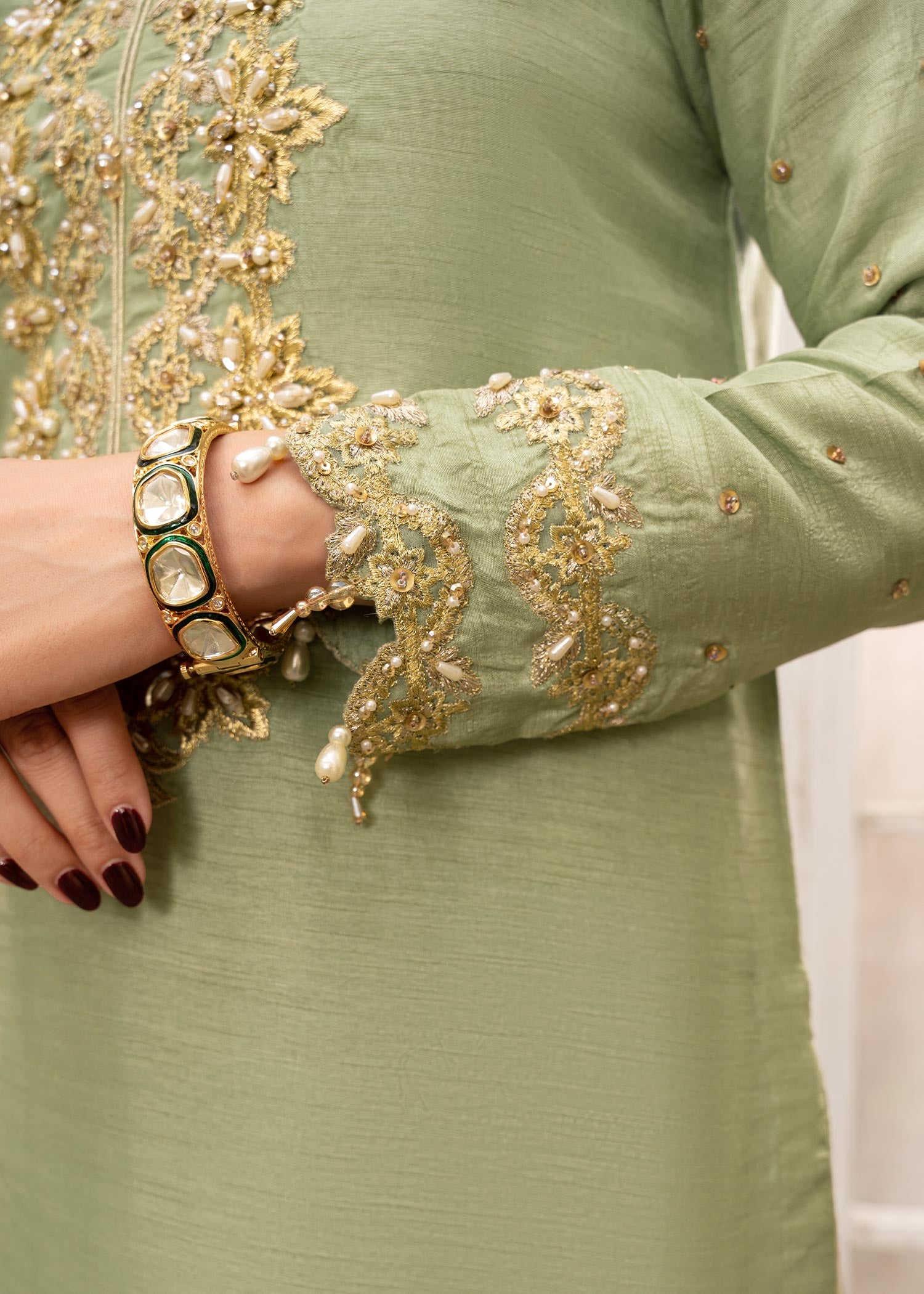 khaddi silk Gharara in Green