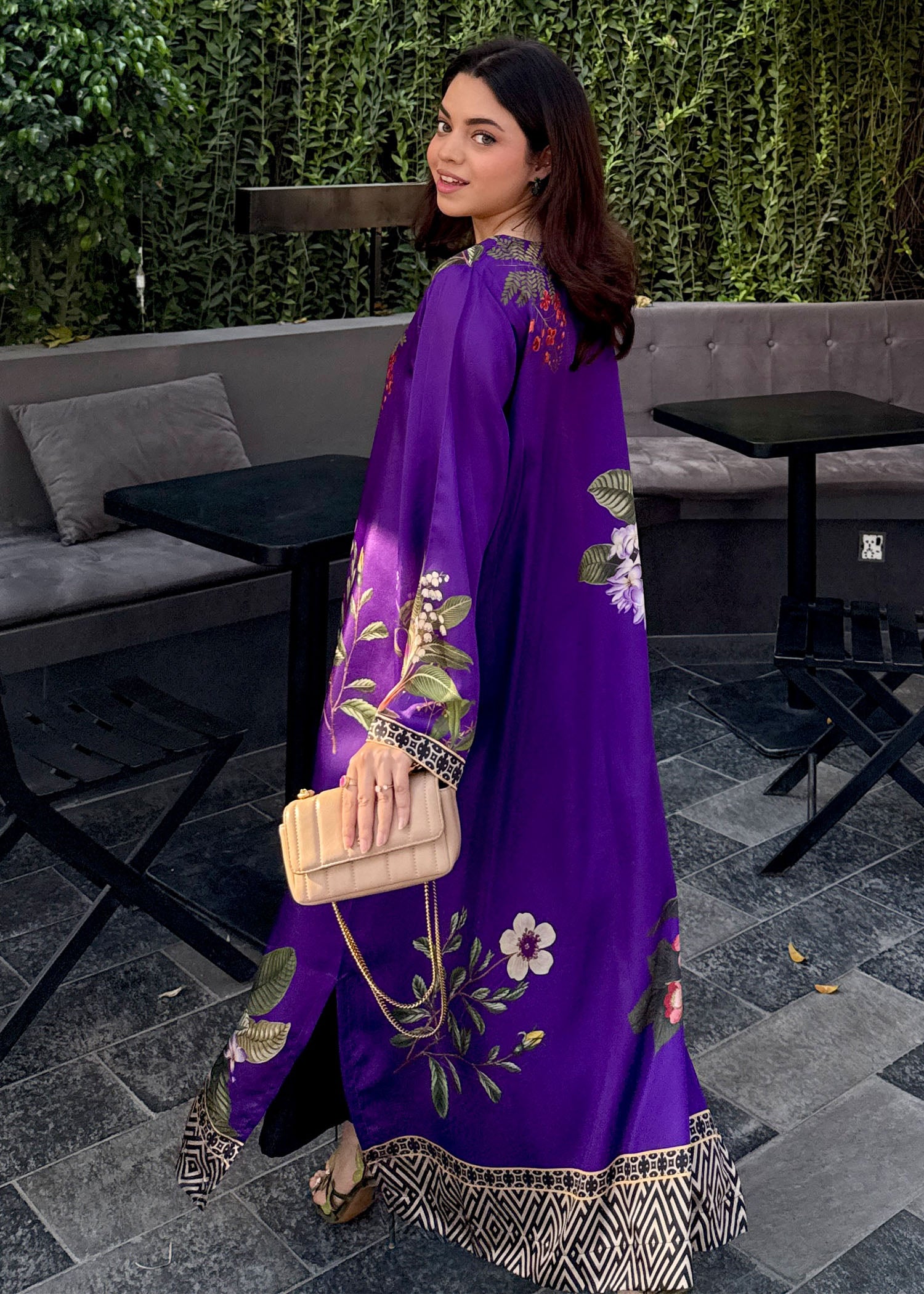 satin silk Kaftan in Purple