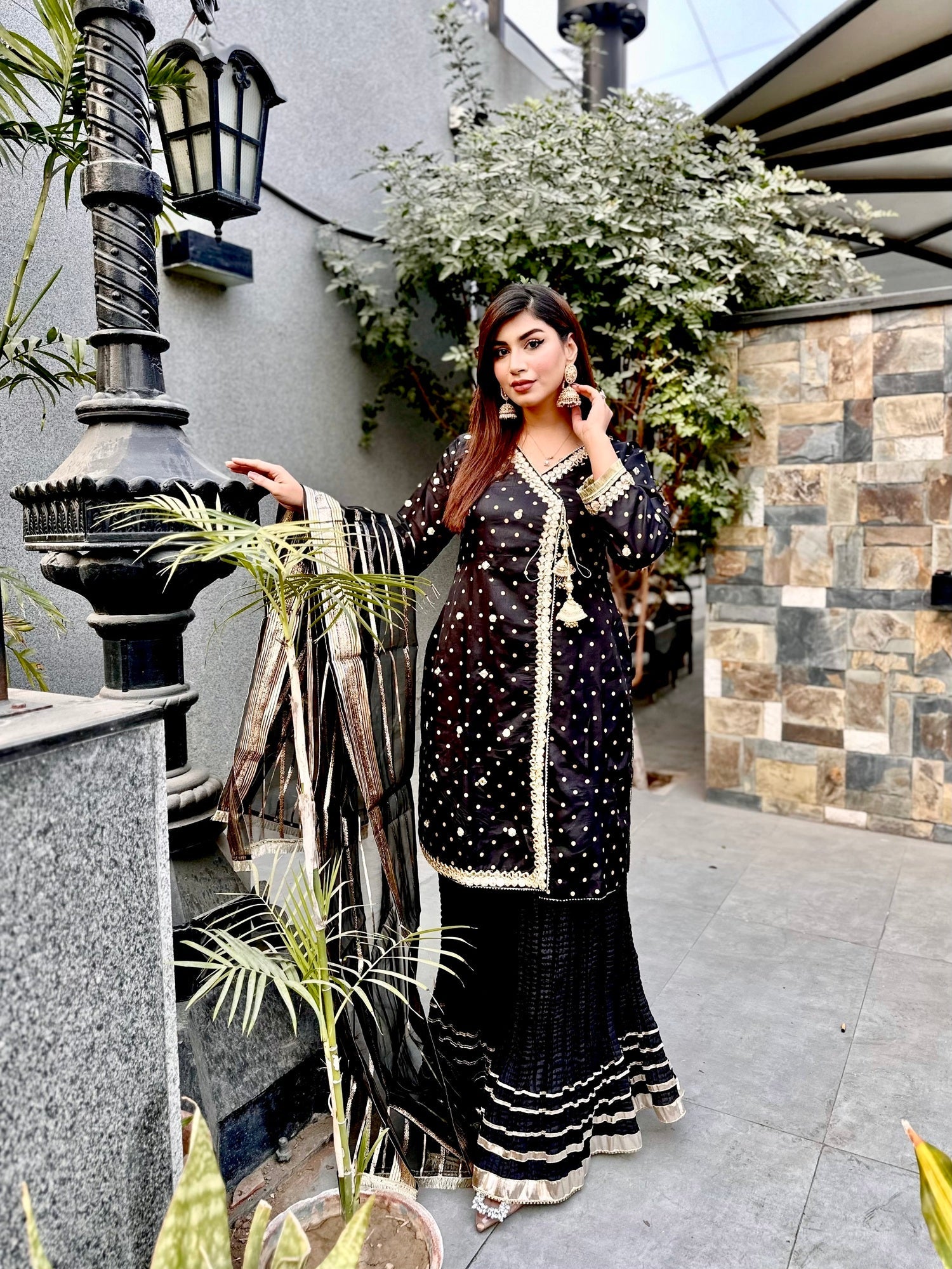 kattan silk Angrakha in Black