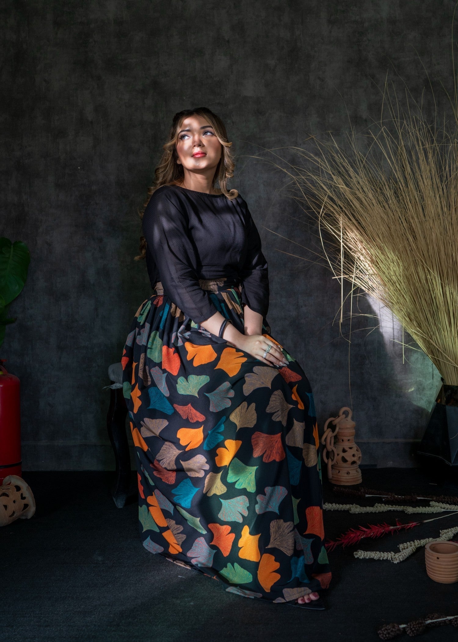 crepe silk Skirt in Multi
