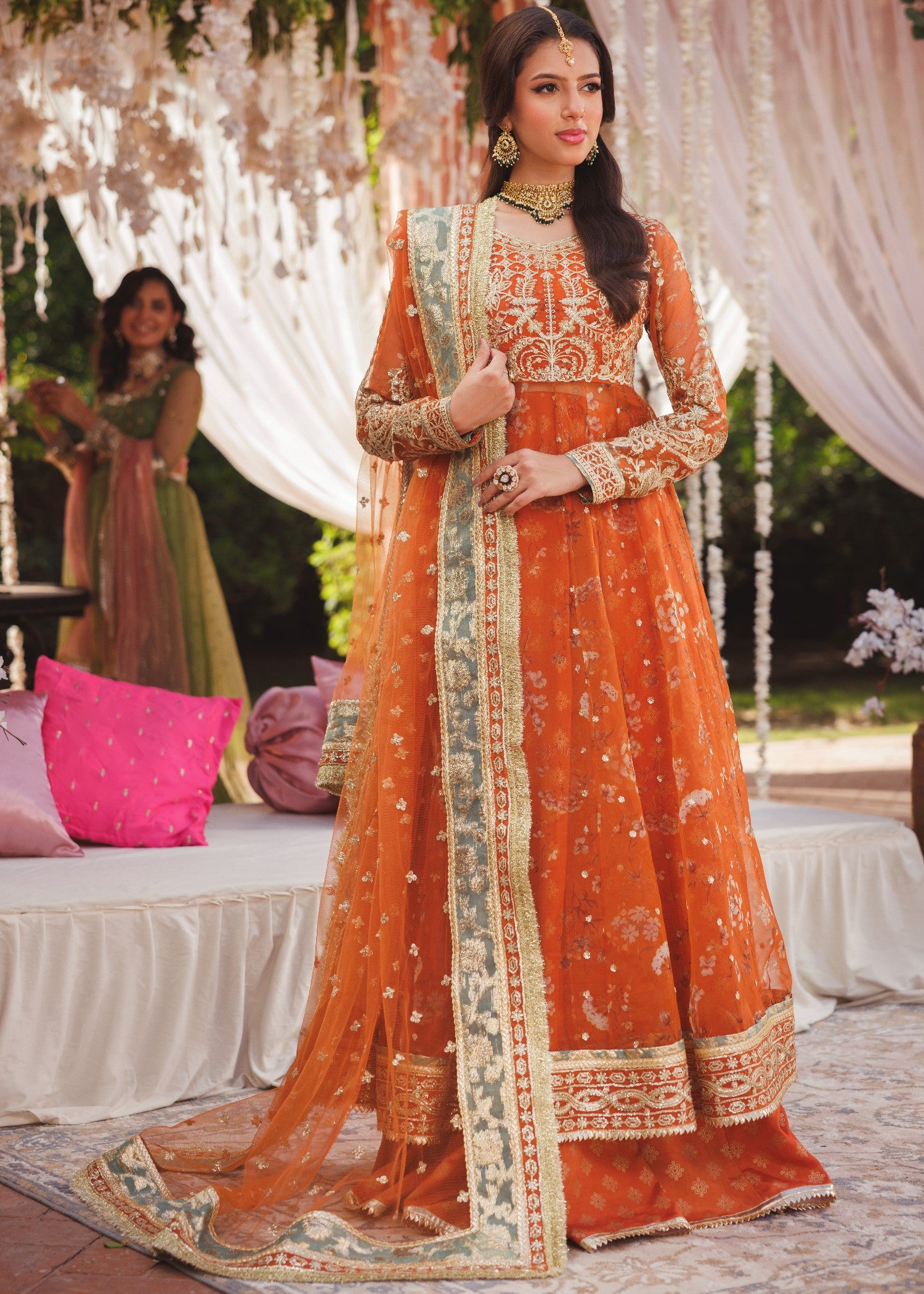 organza Lehenga in Orange