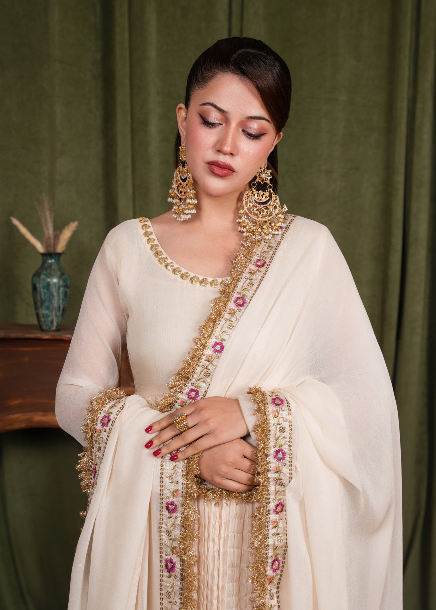 chiffon Anarkali in Ivory