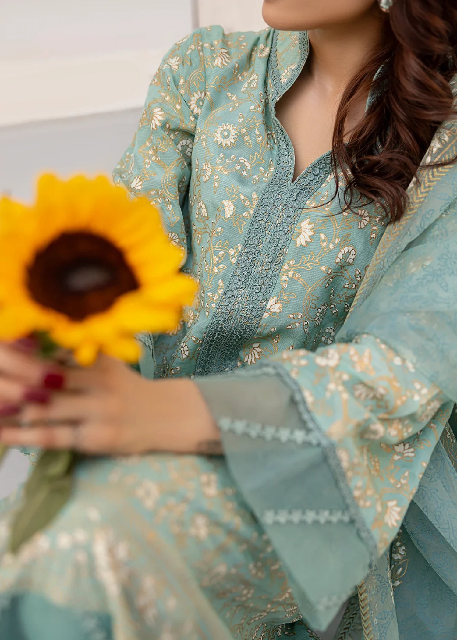 raw silk Unstitched in Pastel green
