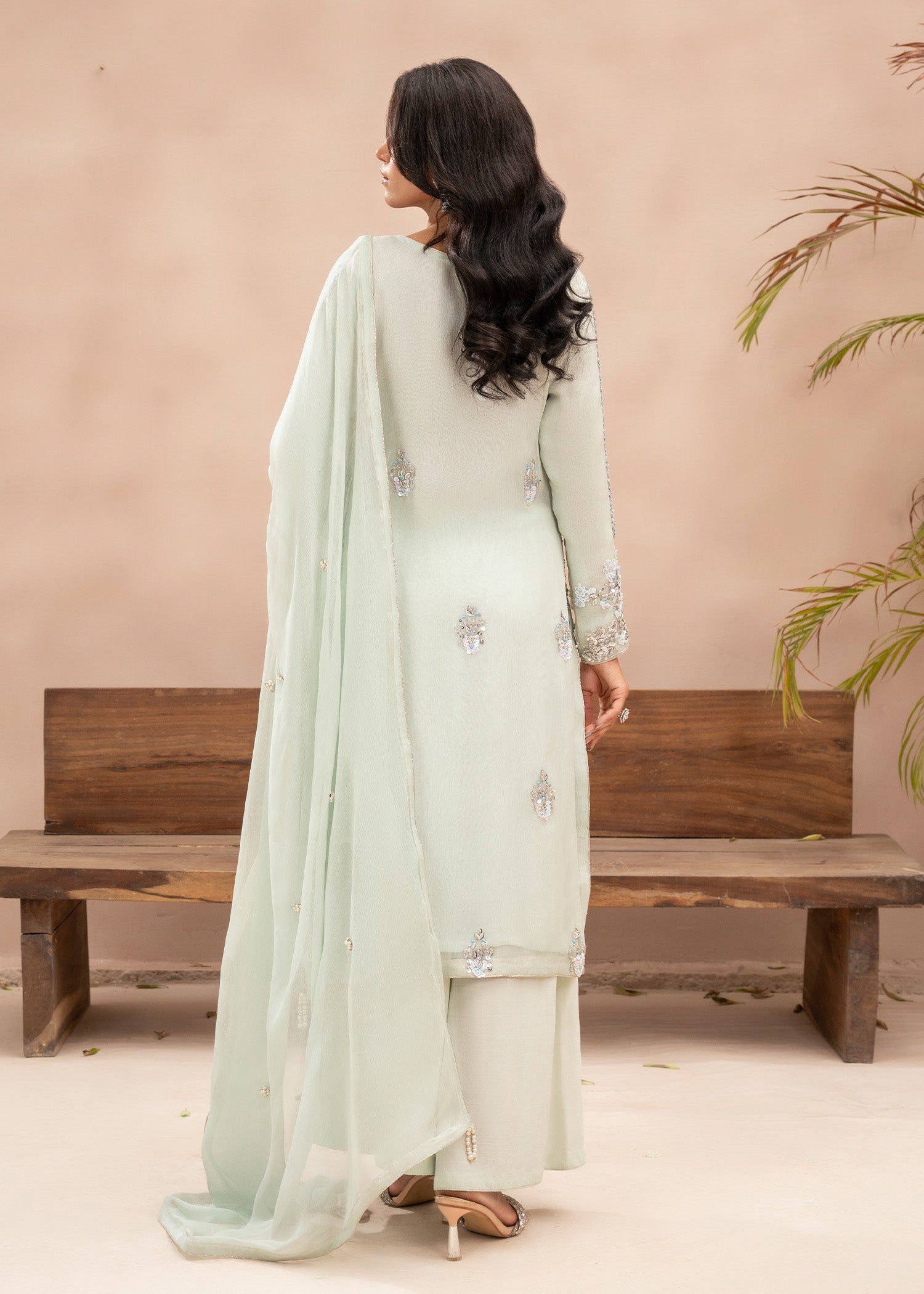 chiffon Kurta Set in Pastel green