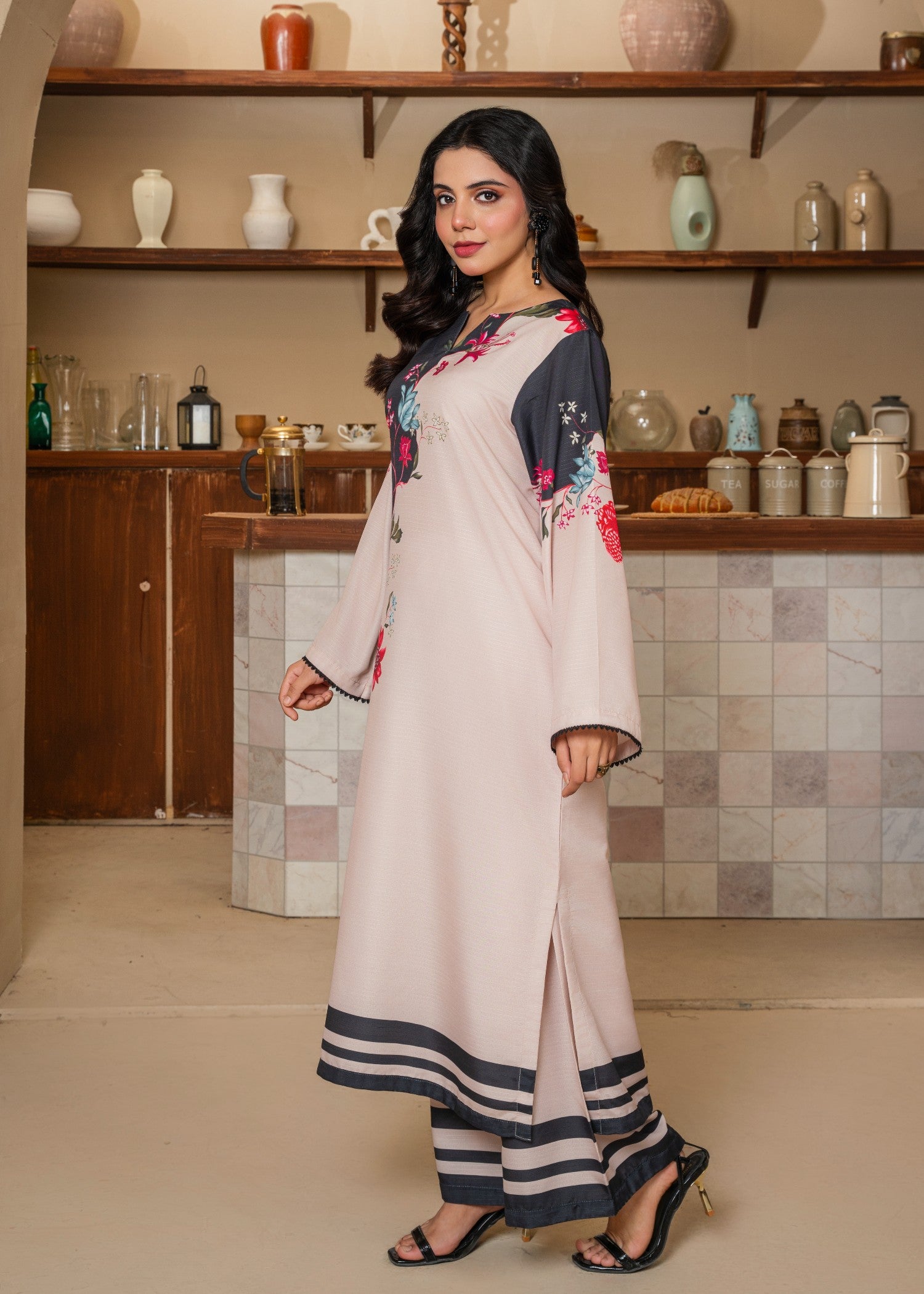 poly modal Co Ord Sets in Cream, black