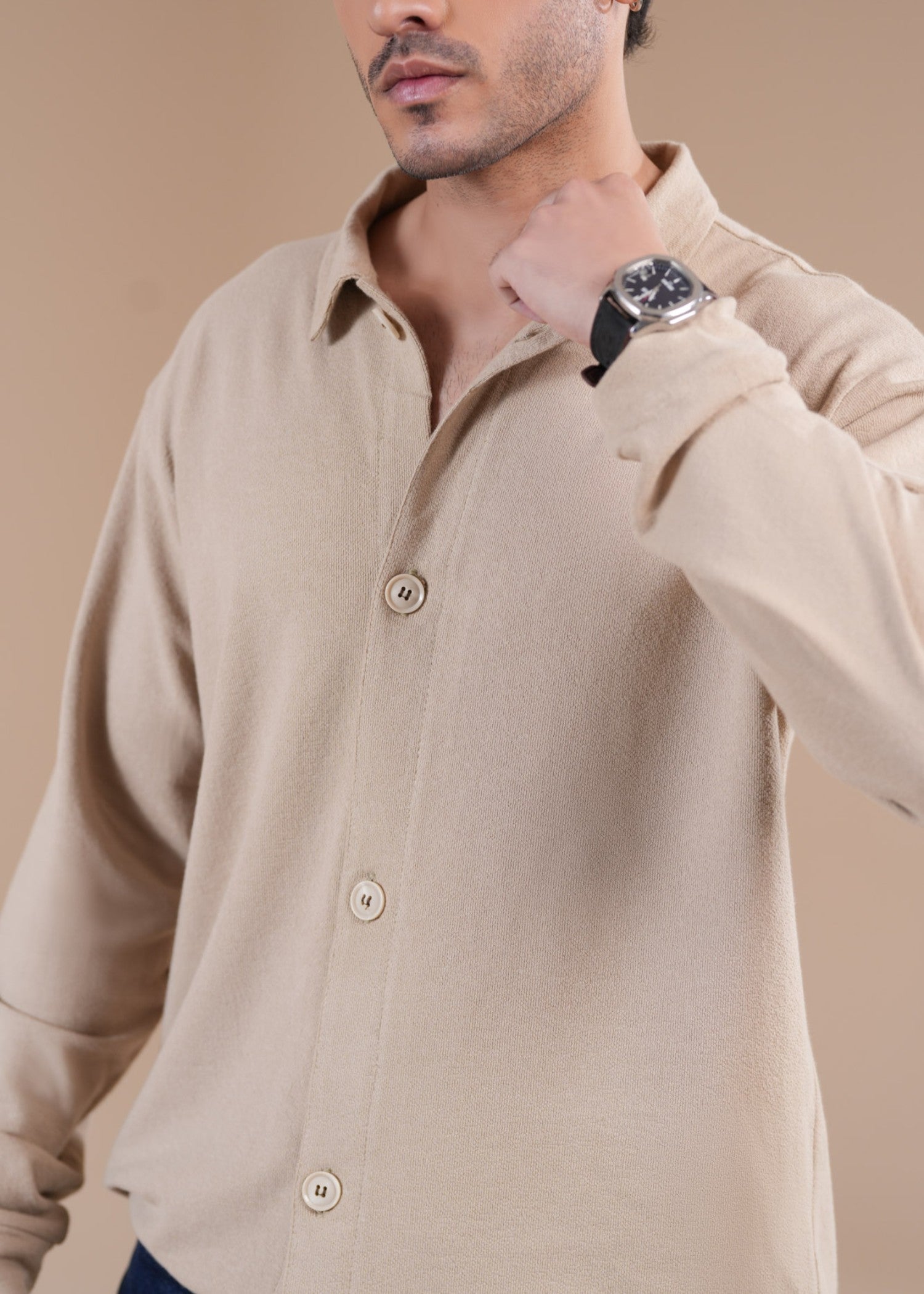 jersey knit Casual Shirt in Beige