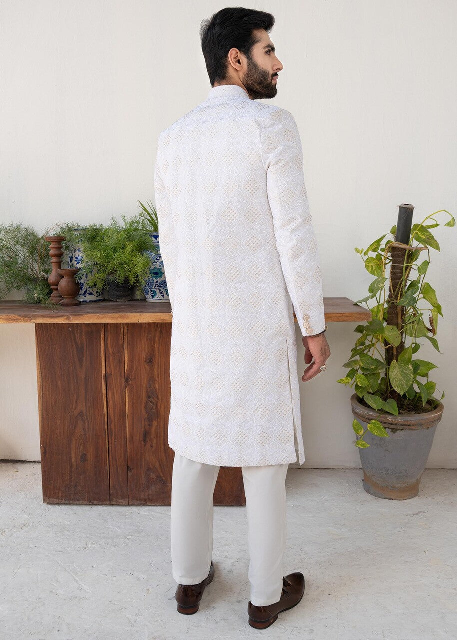 silk Sherwani in White