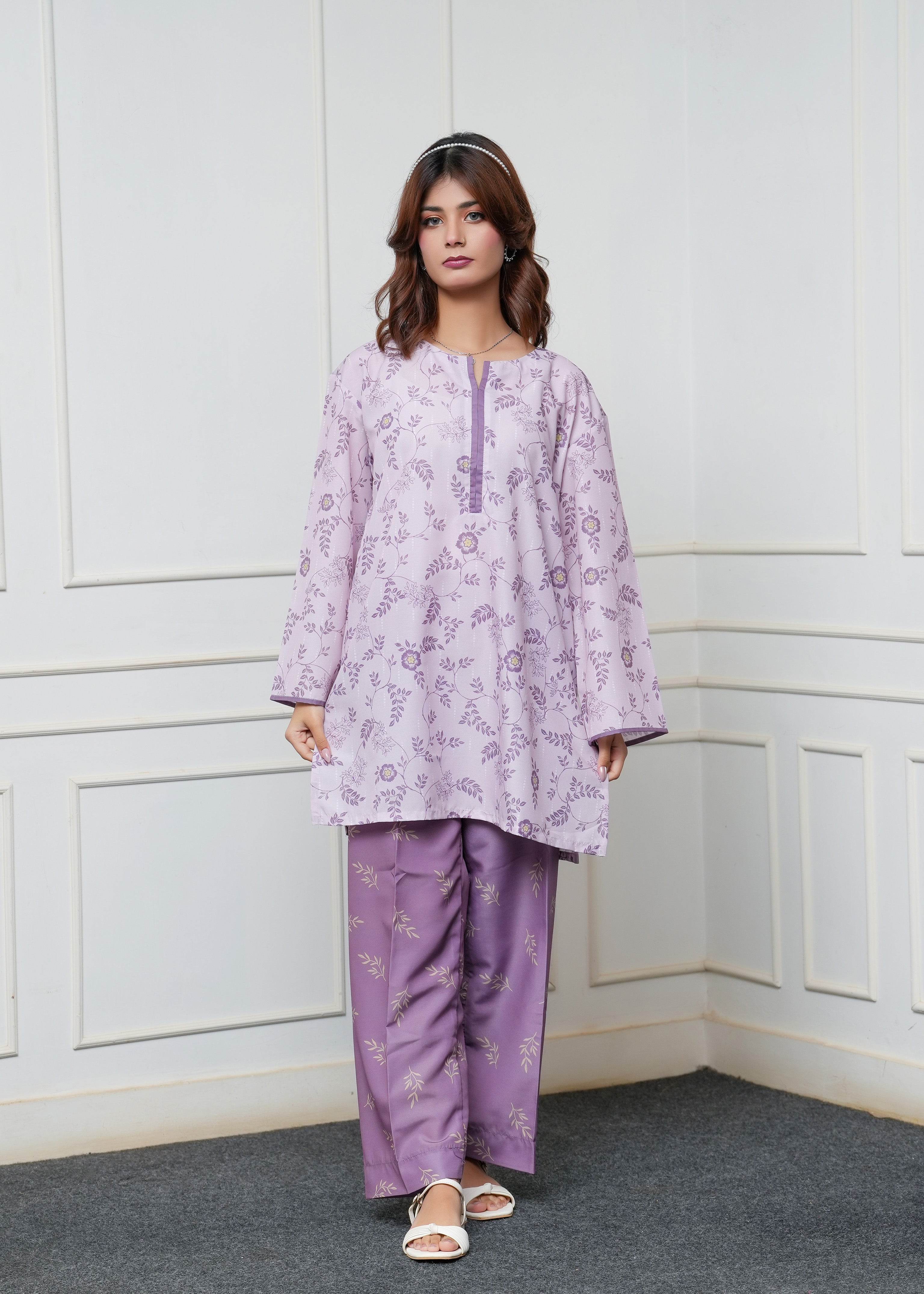poly lawn Kurta Set in Purple mountain majesty