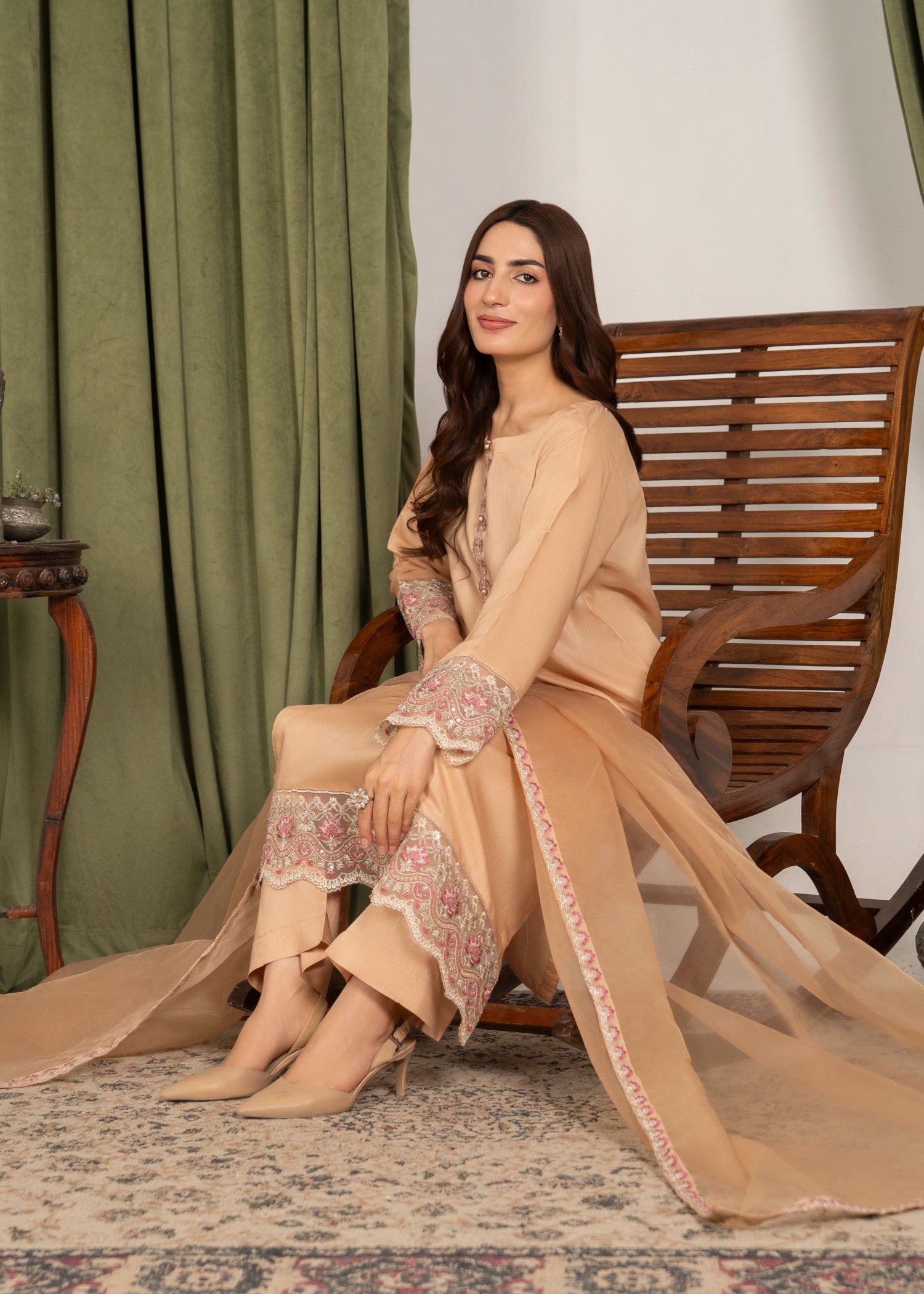 viscose raw silk Kurta Set in Marmalade orange