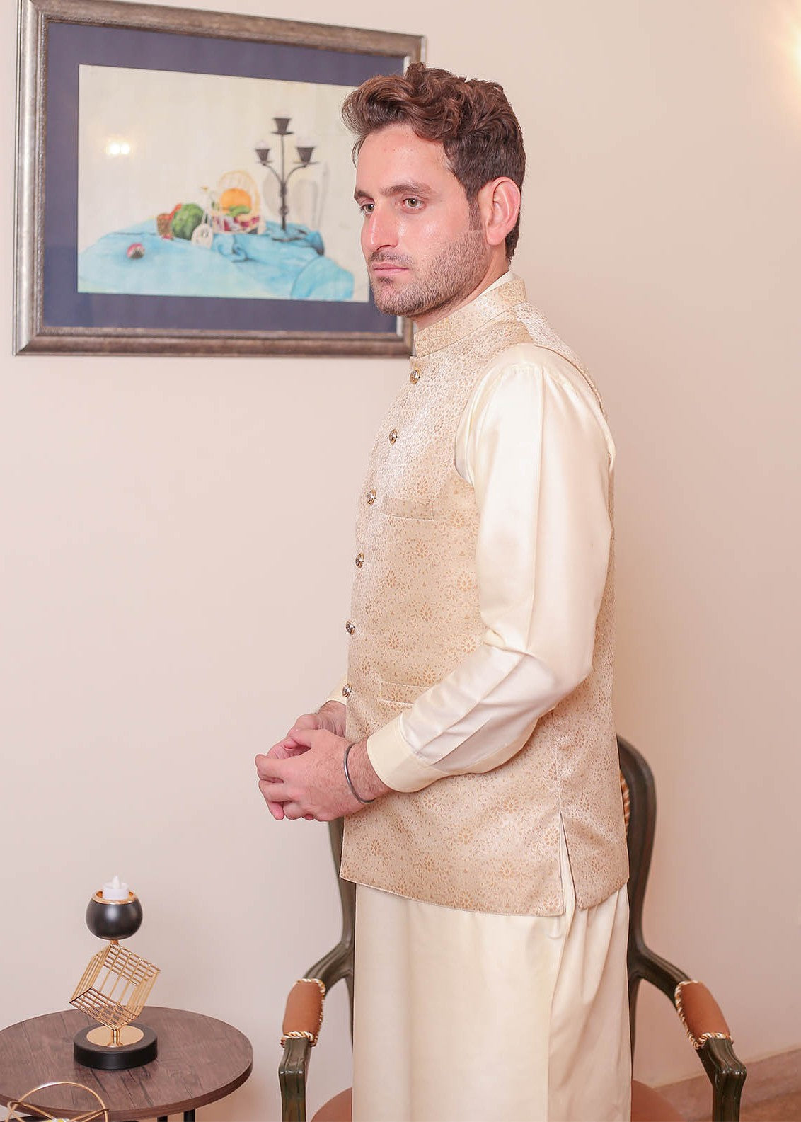 banarsi silk Waistcoat in Gold by Real Image Clothing