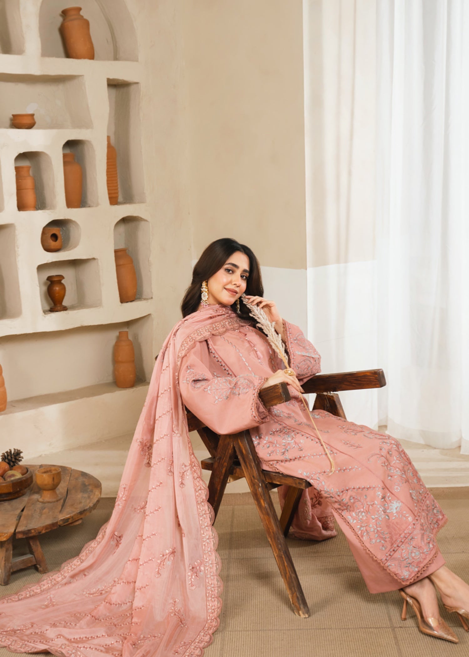 raw silk Kurta Set in Peach pink