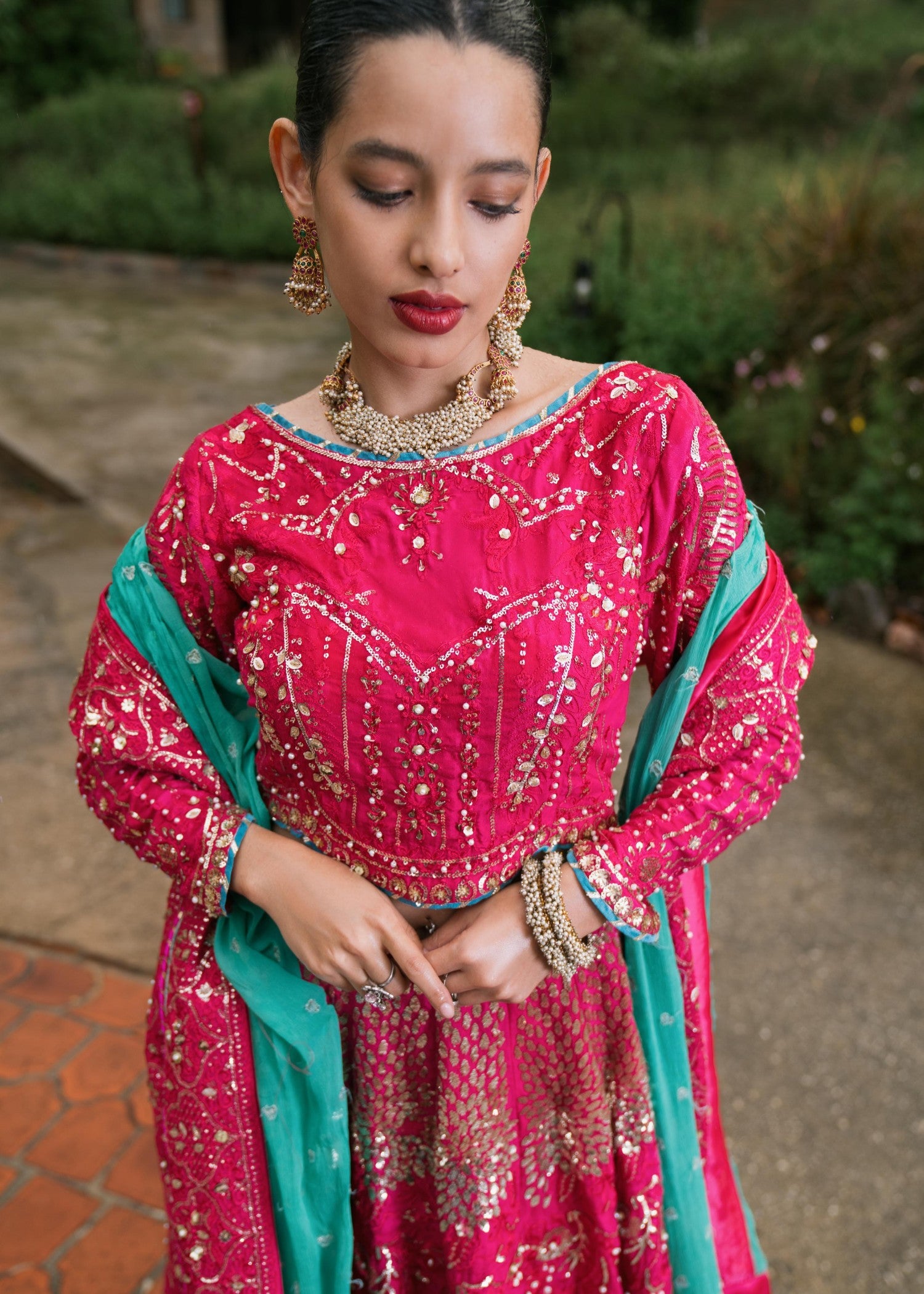 silk Lehenga in Fuchsia pink