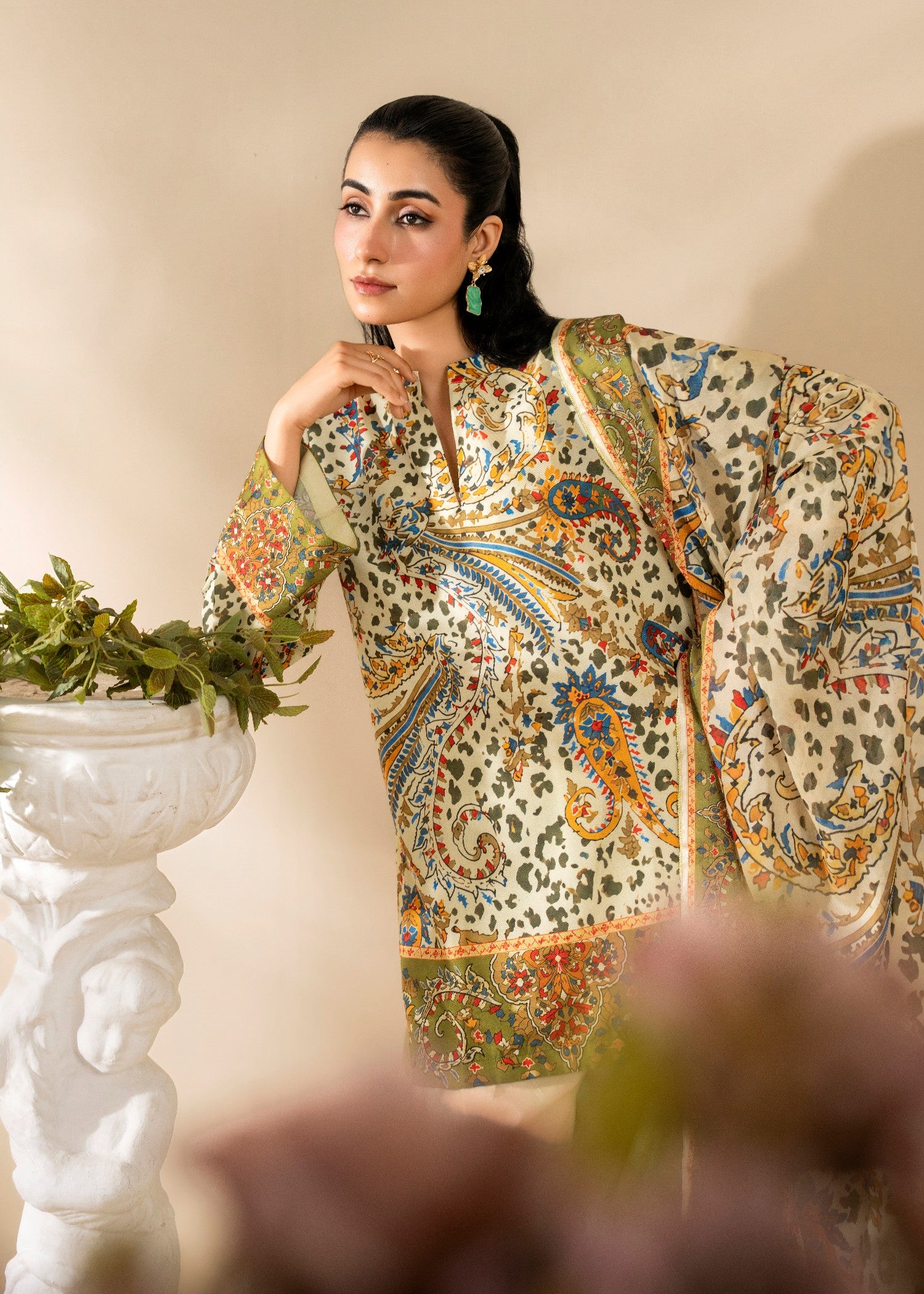 poly lawn Kurta Set in Light yellow