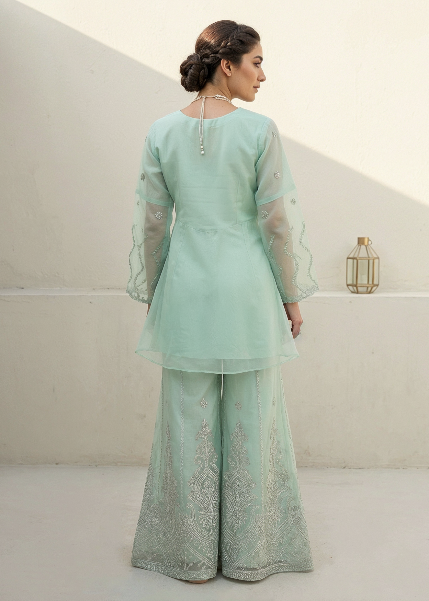 organza Sharara in Mint green