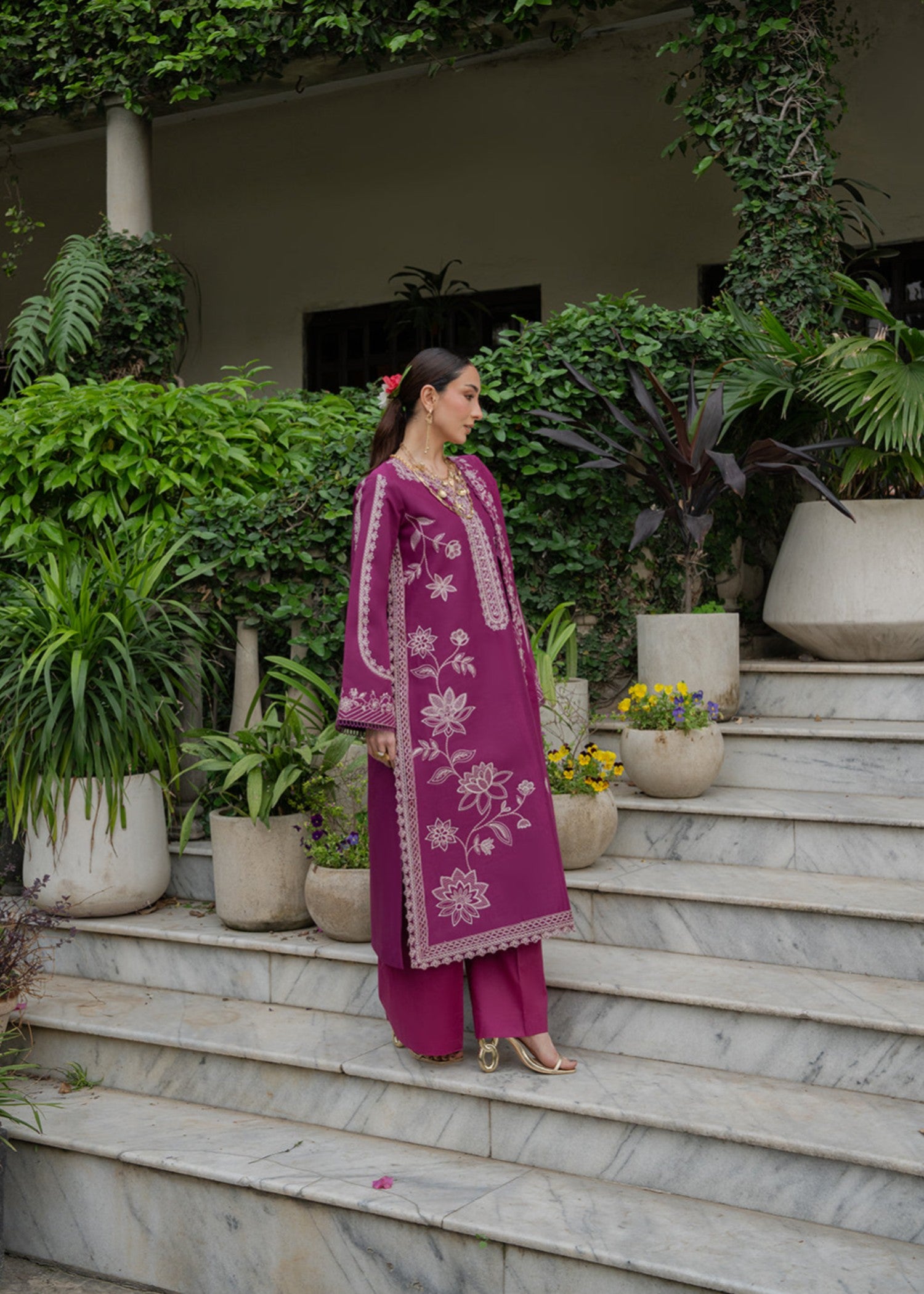 lawn Unstitched in Fuchsia pink
