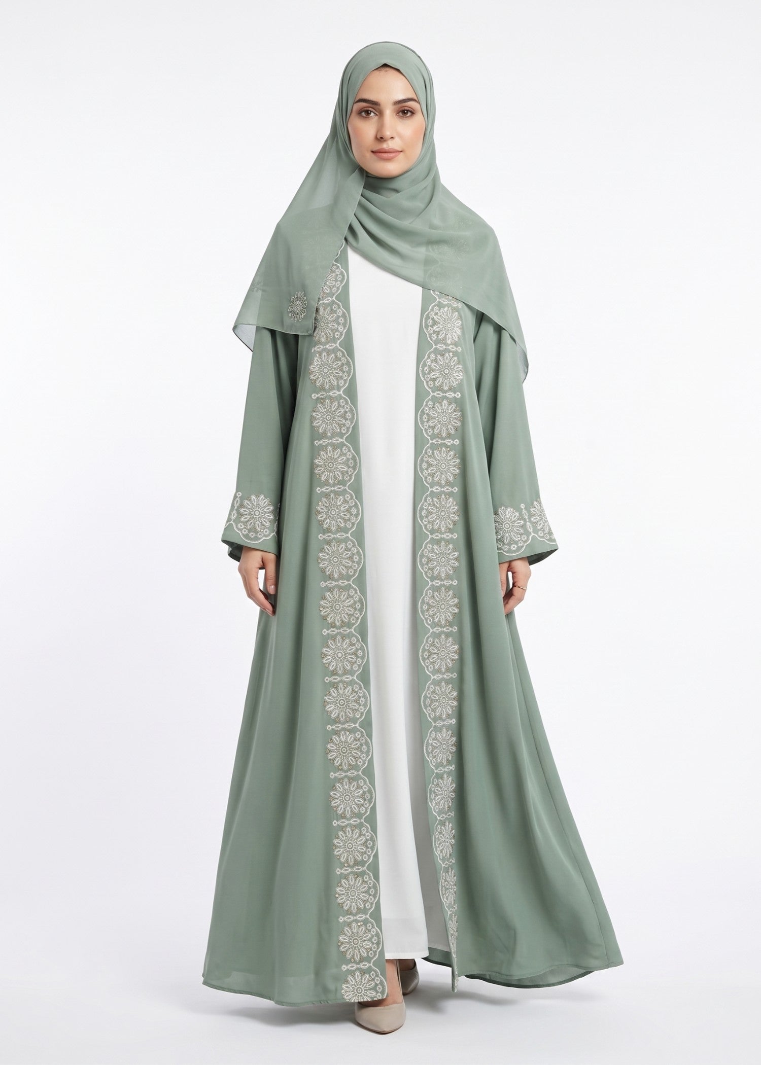 nidha blend Abaya in Sage green