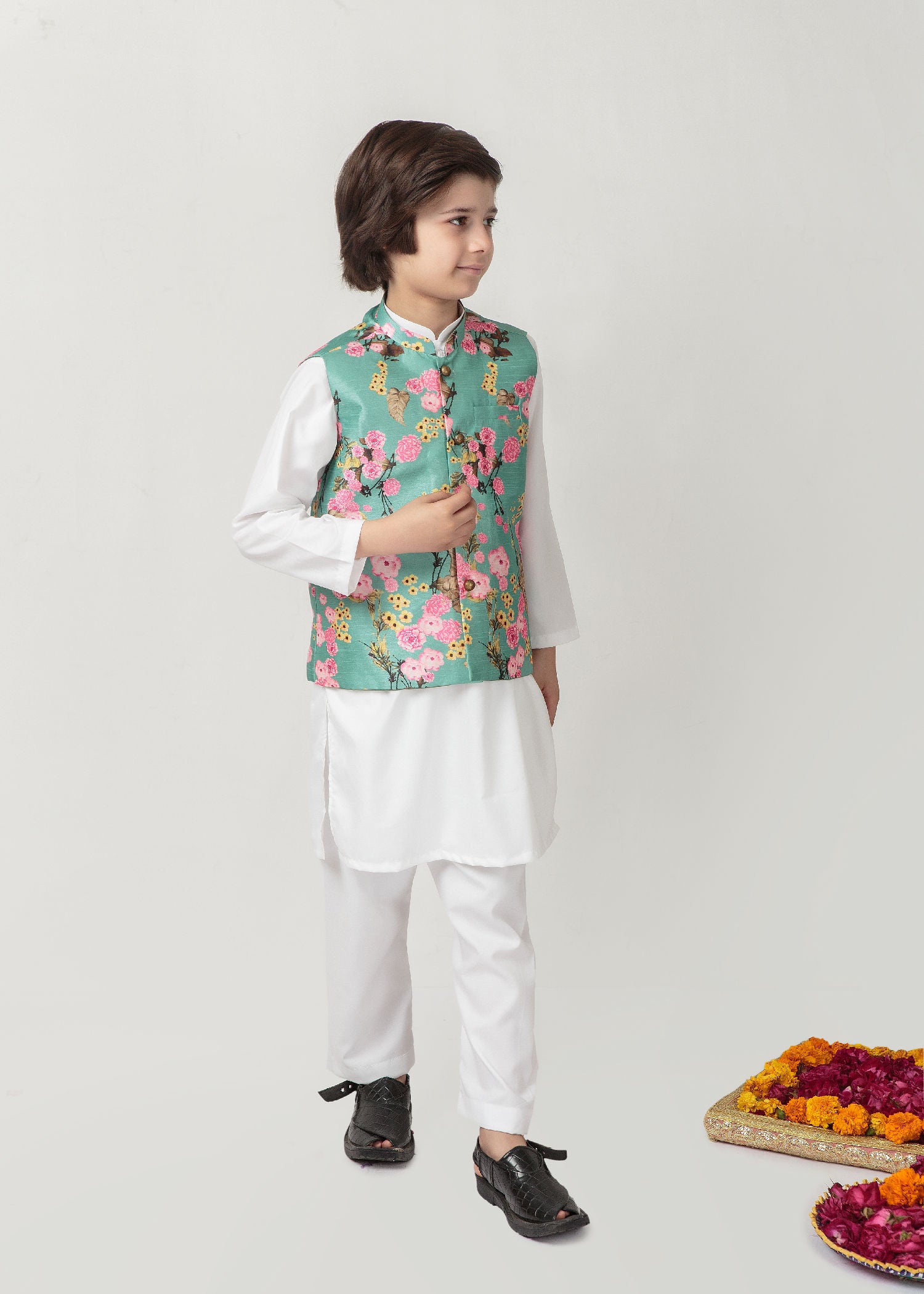 raw silk Waistcoat in Sea green