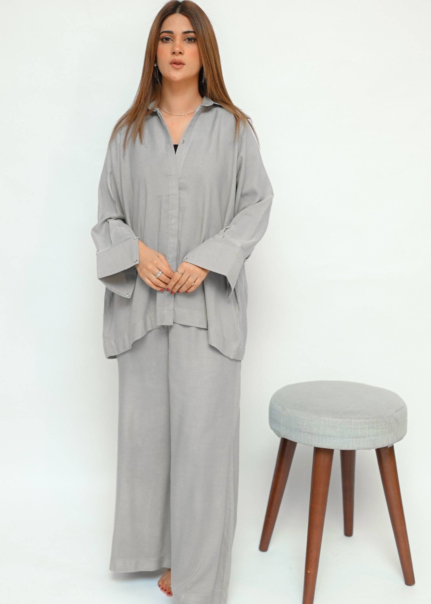 peach wool Co ord Sets in Ash grey