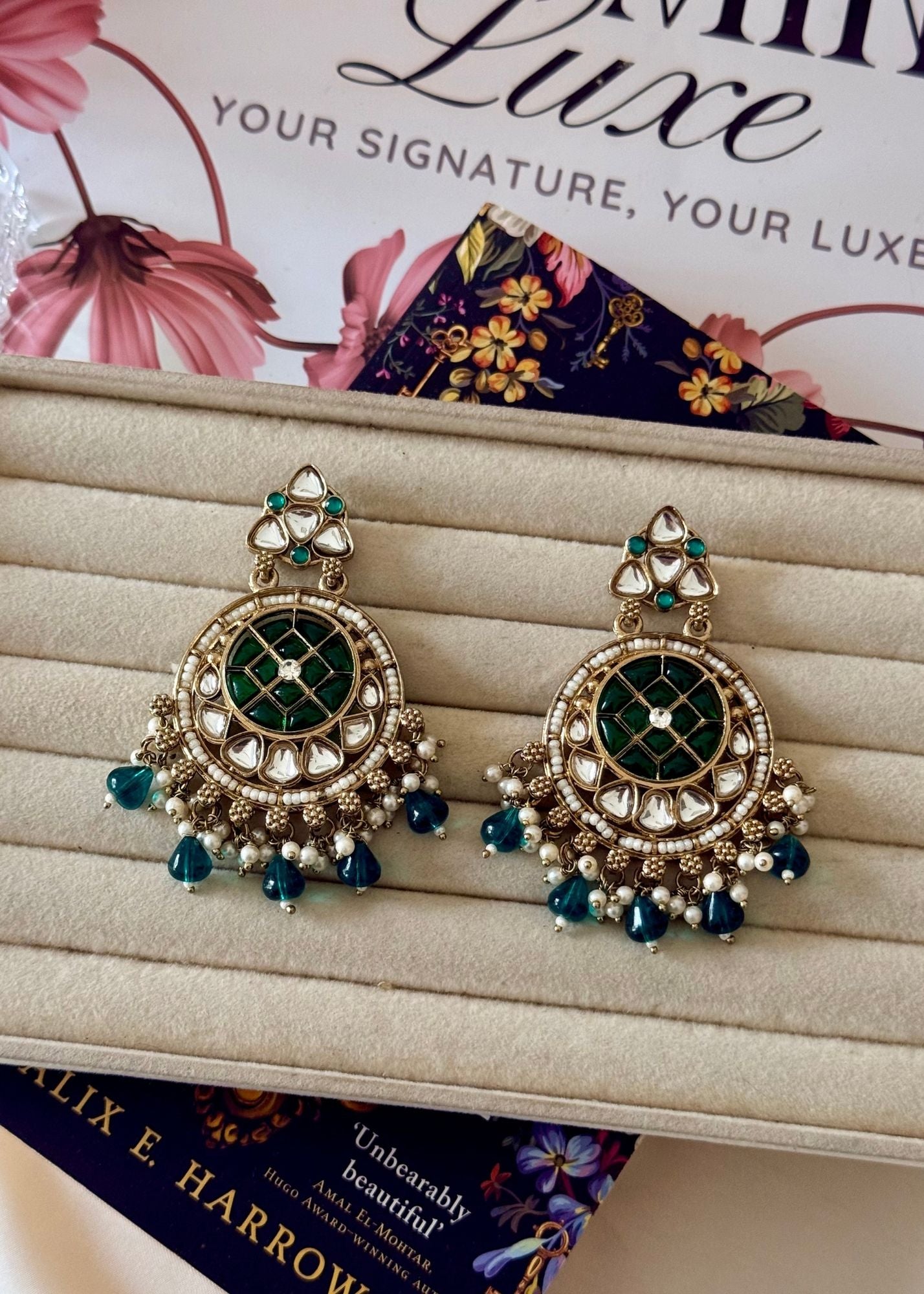 Earrings in Emerald green Color by - Trendy Women Earrings JSU9574