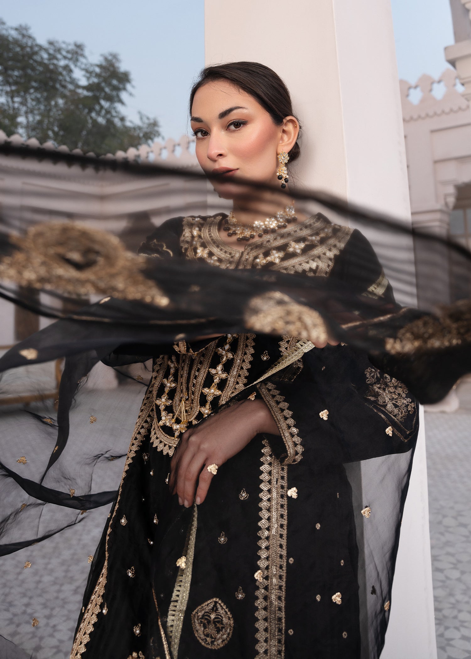 organza Kurta Set in Black