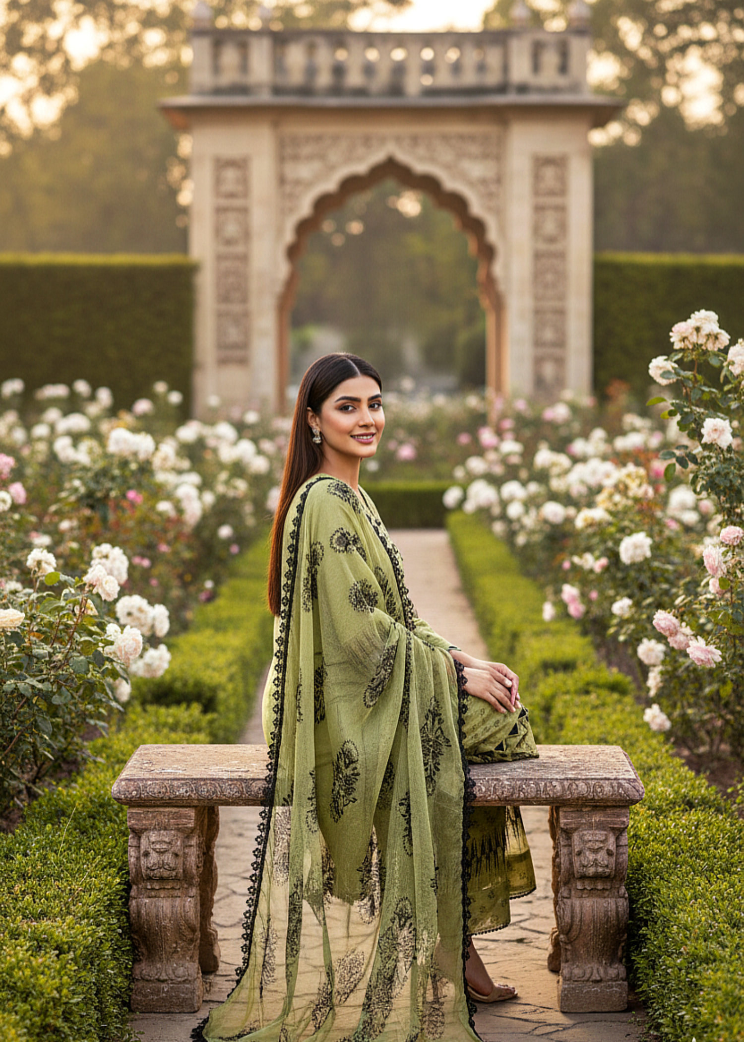 chikankari cotton Kurta Set in Pistachio green