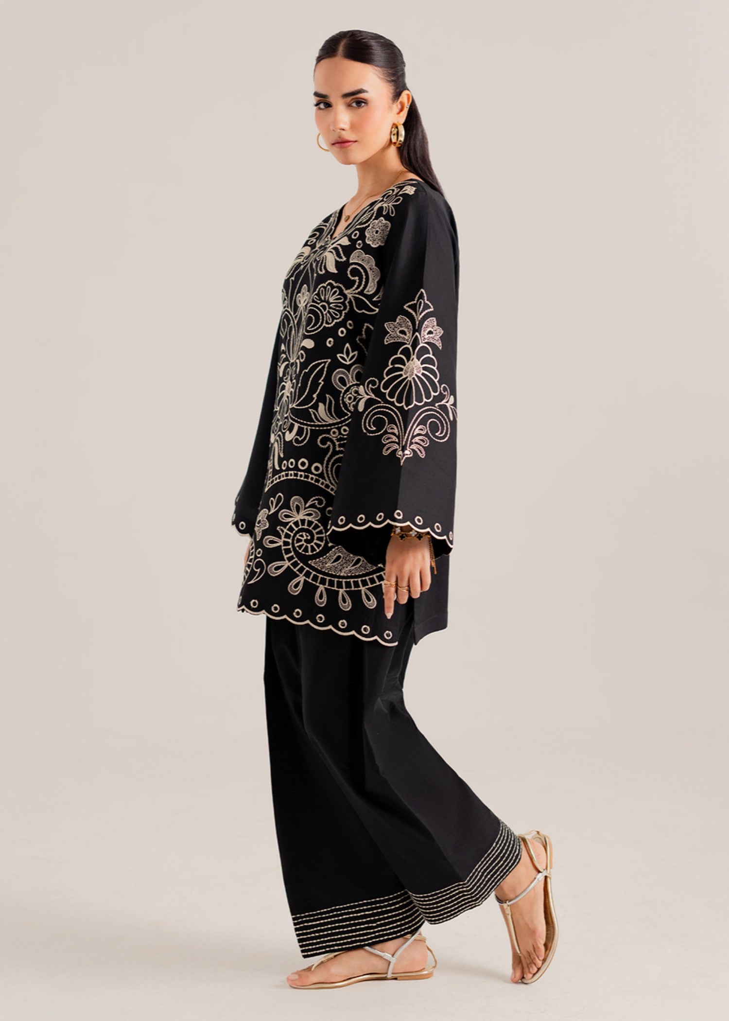 lawn cotton Co Ord Sets in Black