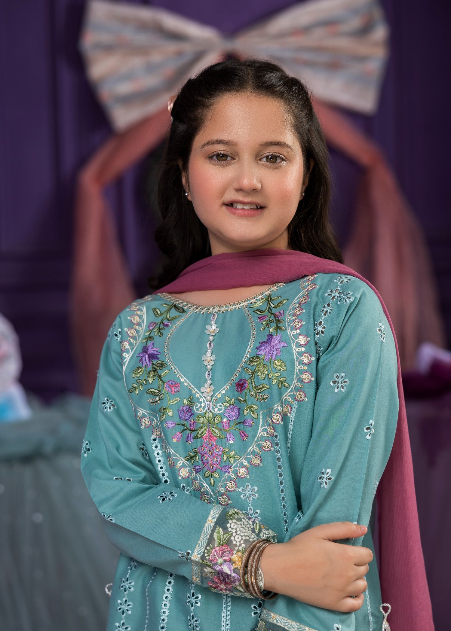 lawn cotton Kurta Set in Frost blue