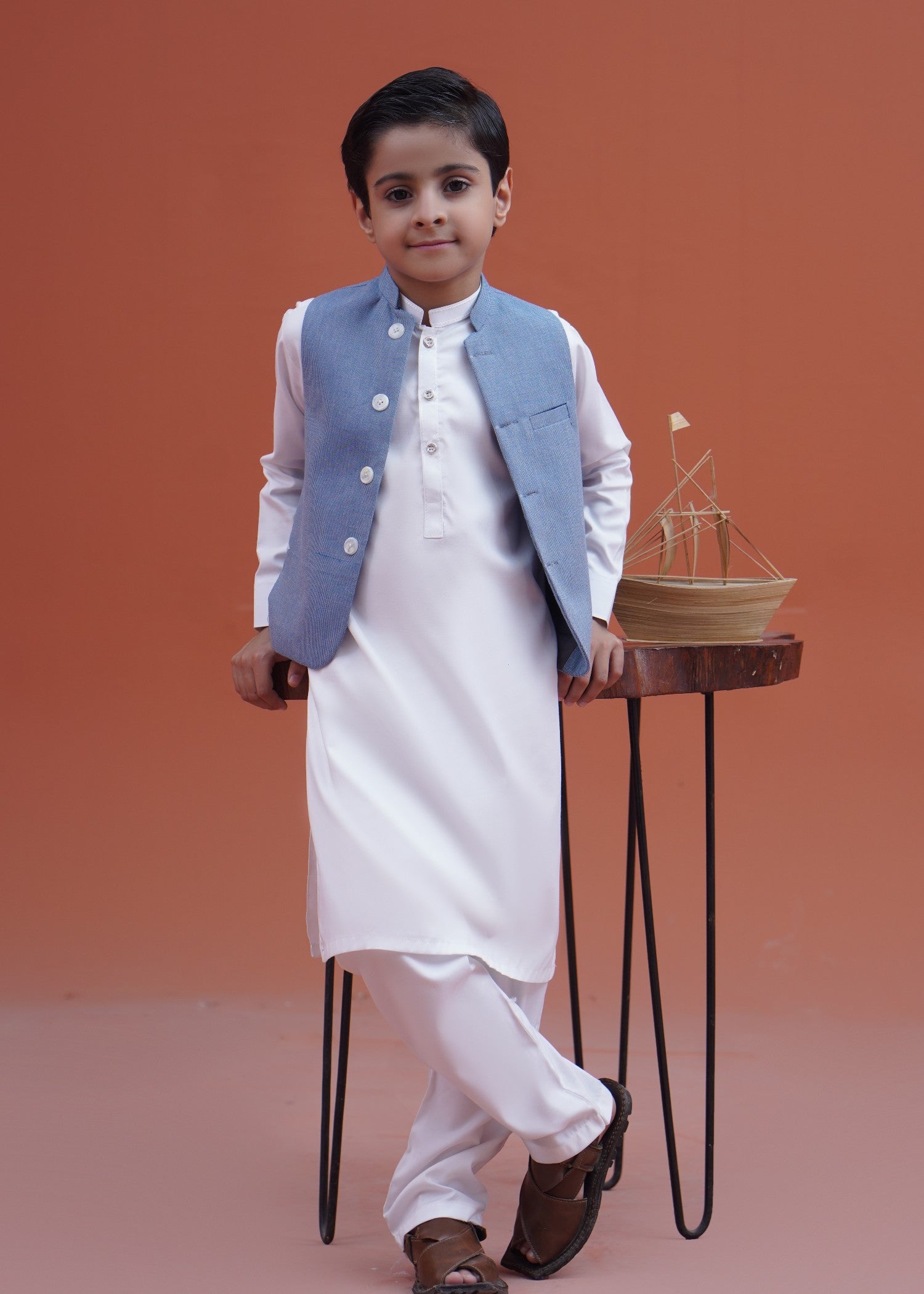 fine khaddar Waistcoat in Sky blue
