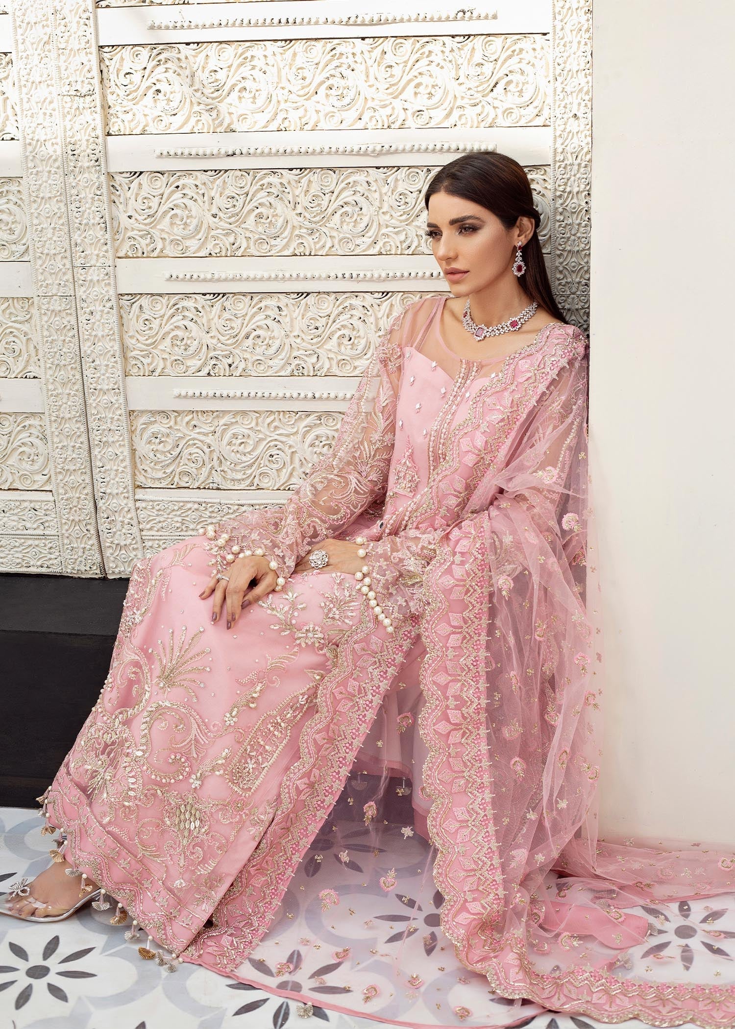 net Kurta Set in Baby pink