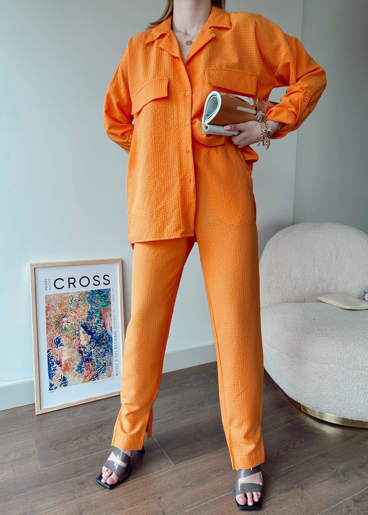 blended linen Co Ord Sets in Orange
