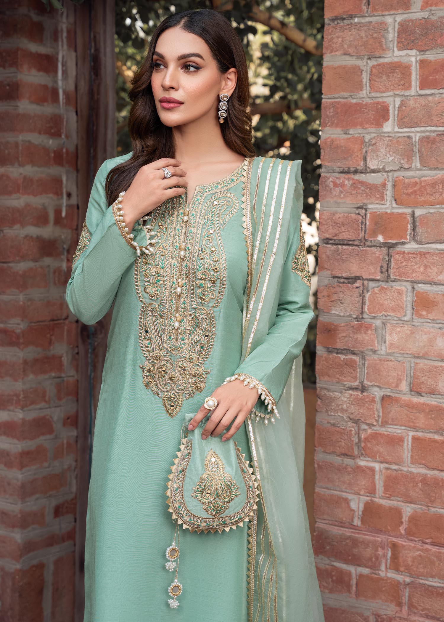 khaddi silk Kurta Set in Mint green