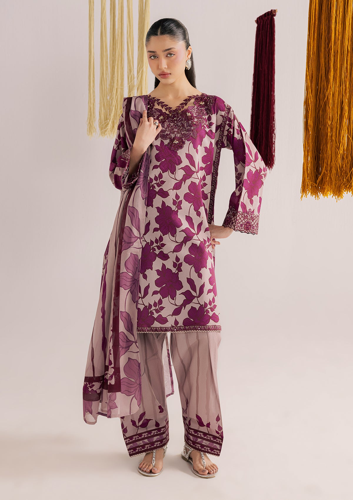 lawn Kurta Set in Purple