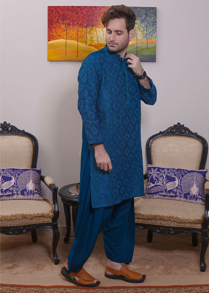 raw silk Shalwar Kameez in Sea green