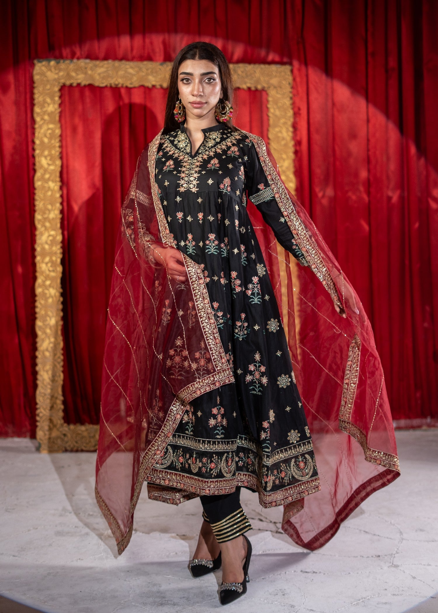 cotton Anarkali in Black