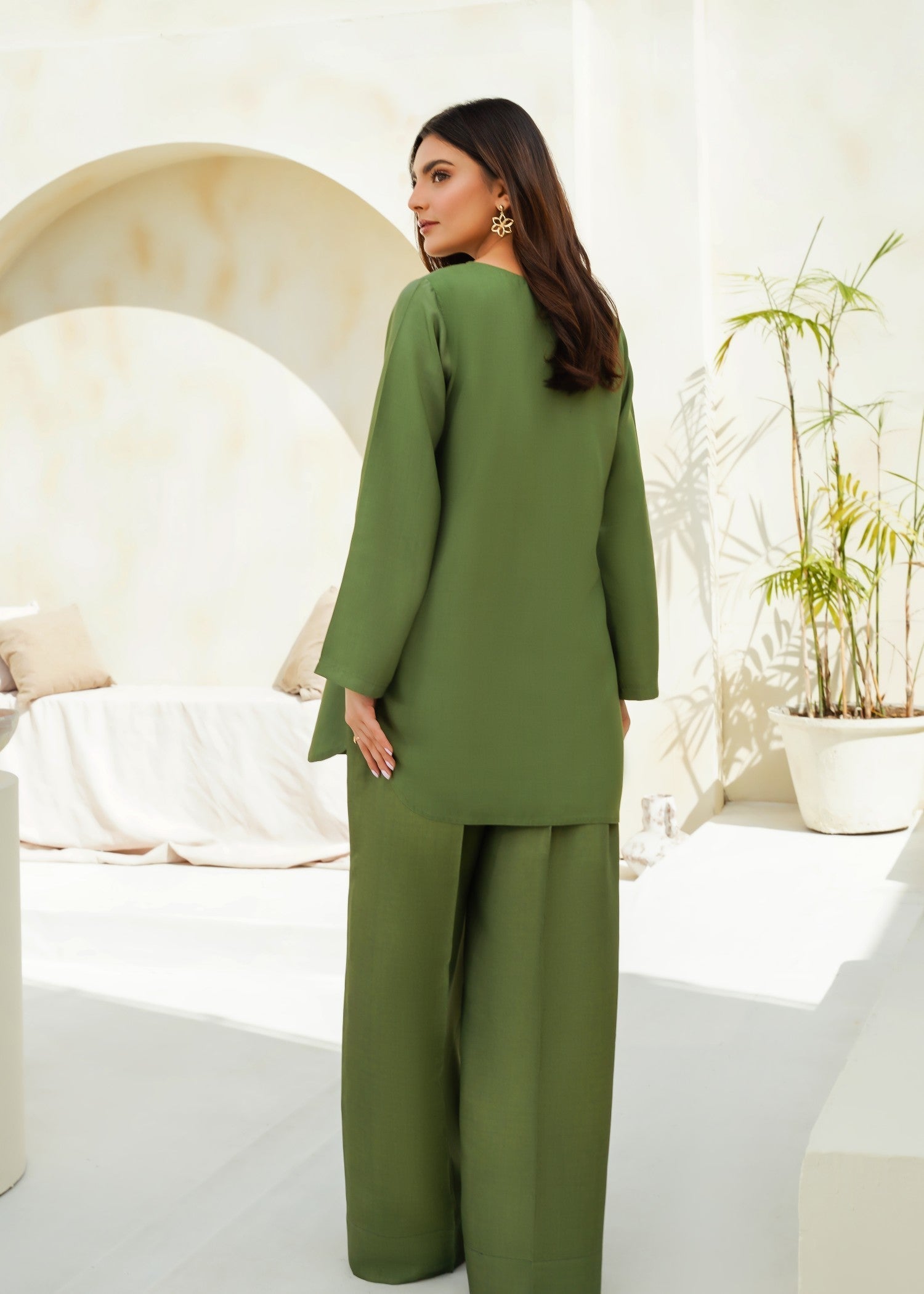 cotton silk Co ord Sets in Olive green
