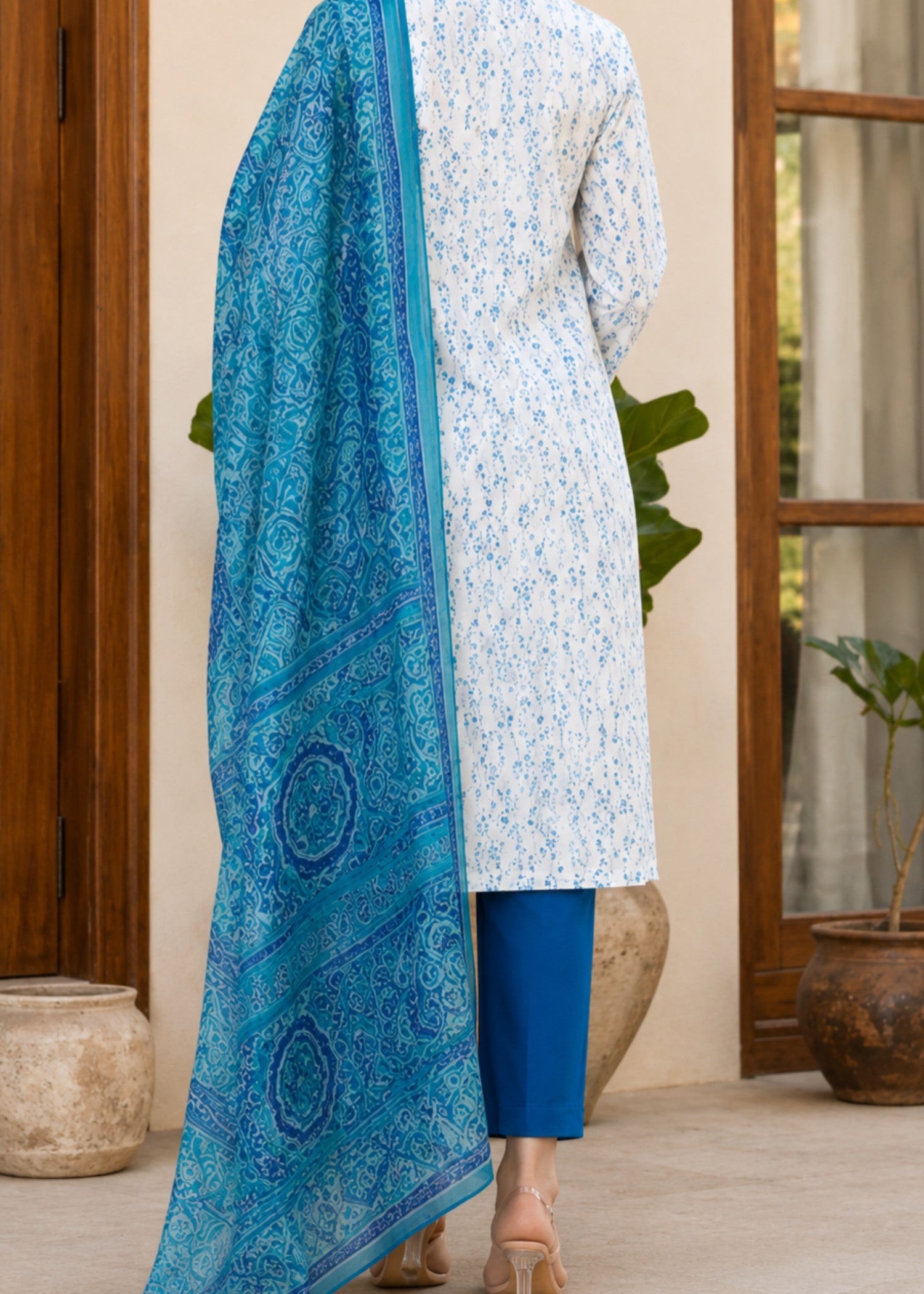lawn Kurta Set in Sapphire blue, ice blue