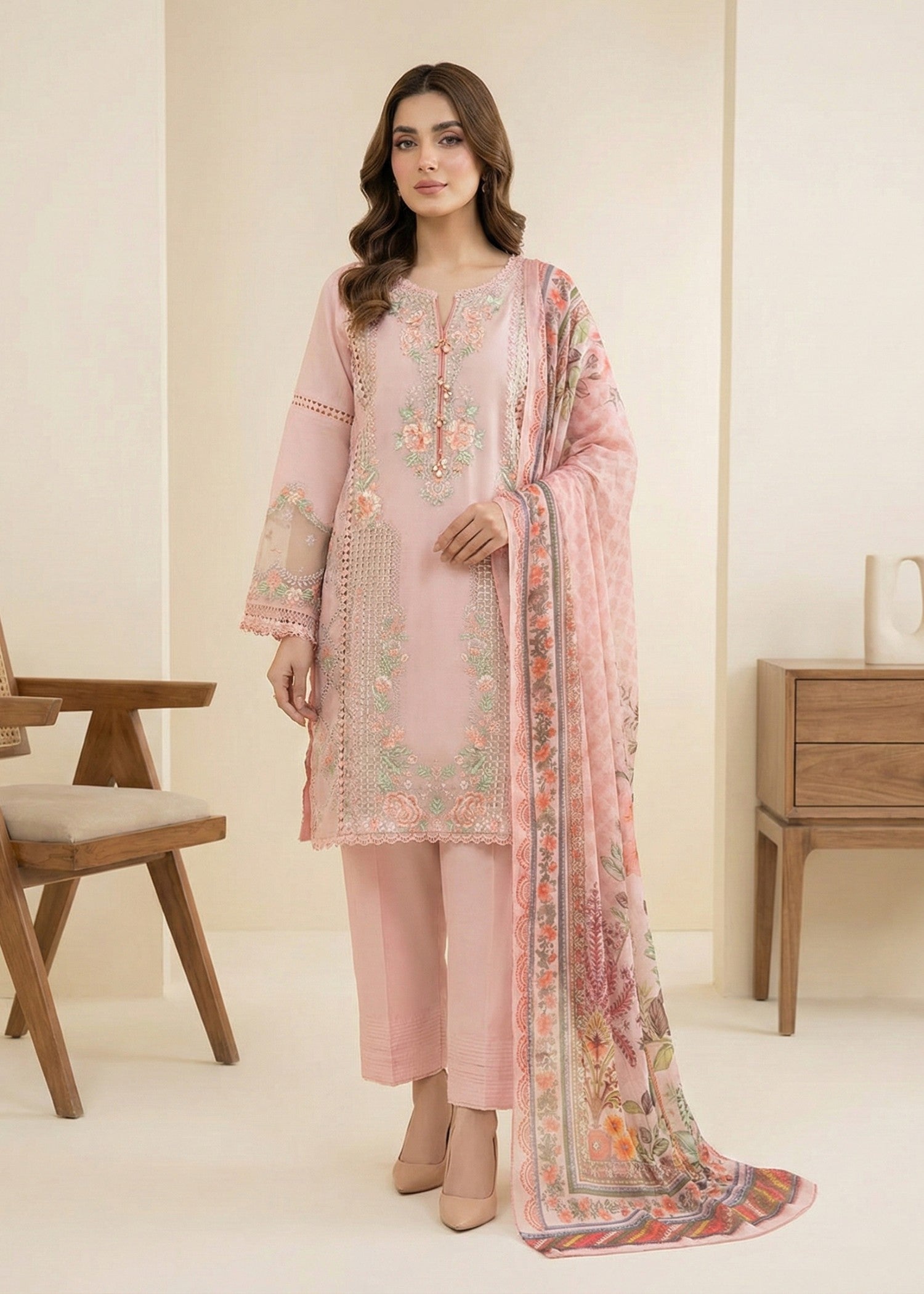 lawn Kurta Set in Pale pink