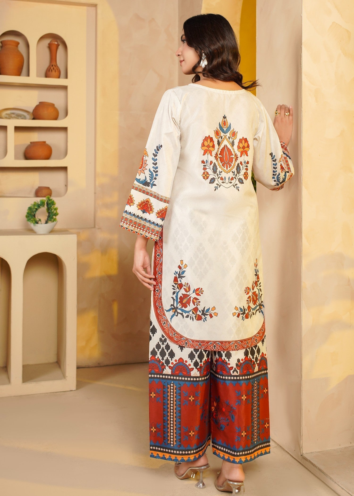 polyester crepe Co Ord Sets in Off-white