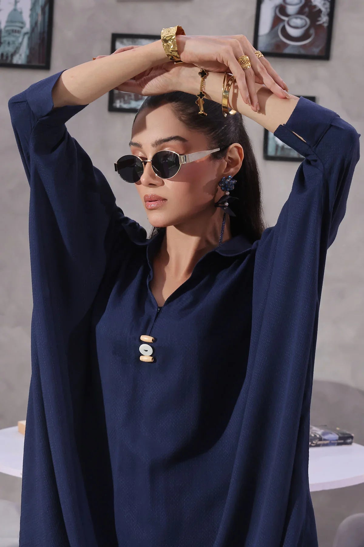cotton dobby Kaftan in Blue