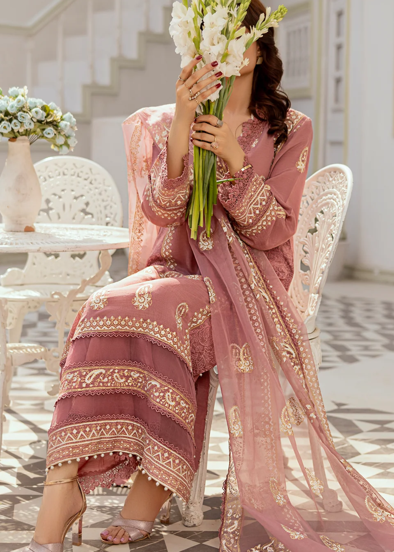 raw silk Unstitched in Mauve pink