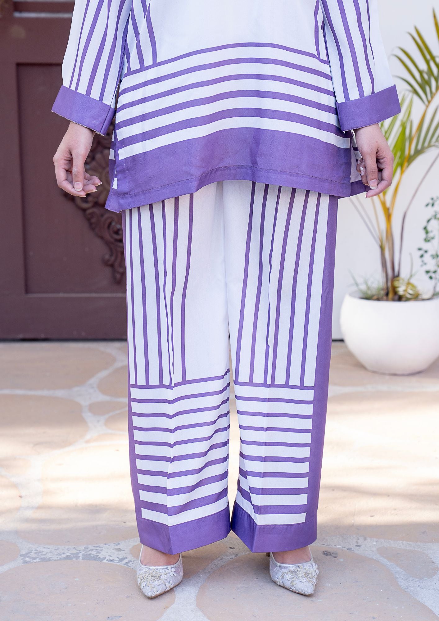 arabic lawn Kurta Set in Purple, white