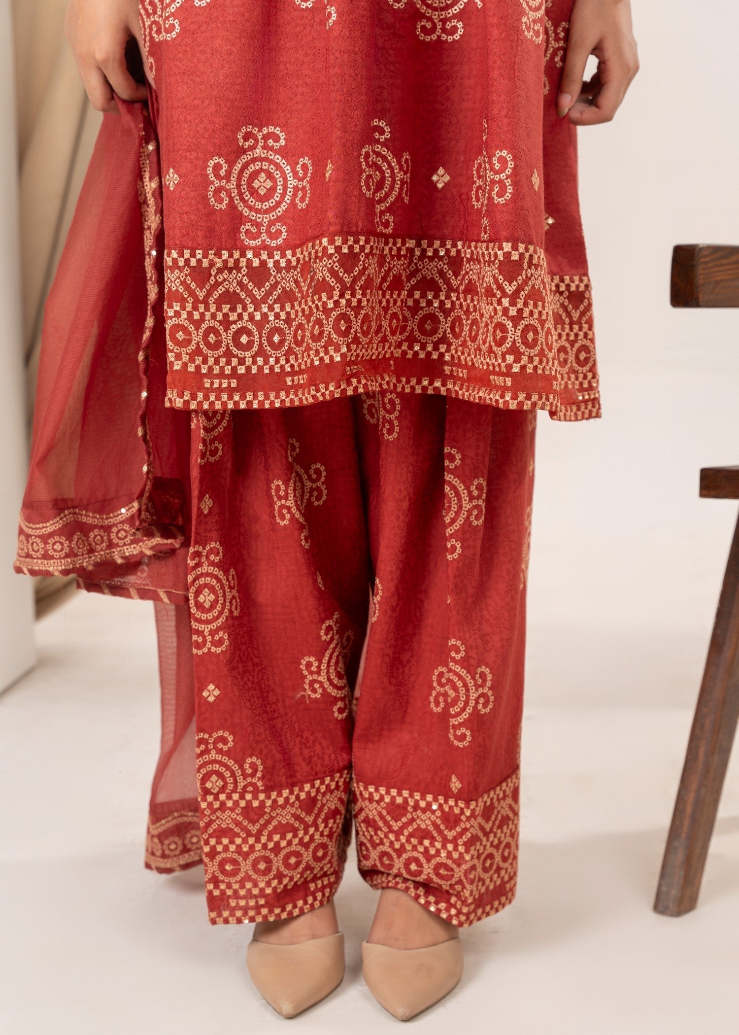cotton Short Frock in Chili red