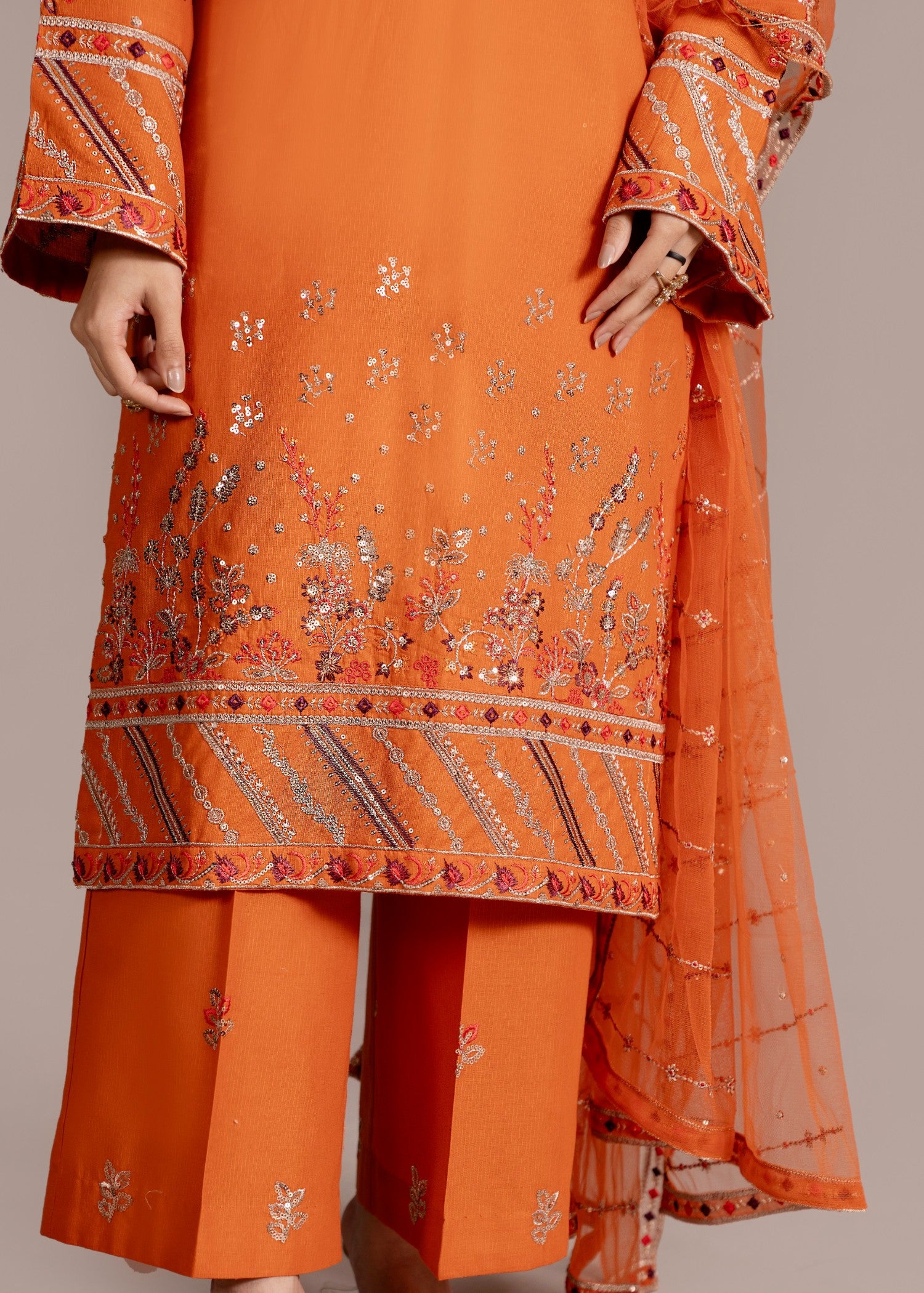 cotton Kurta Set in Orange