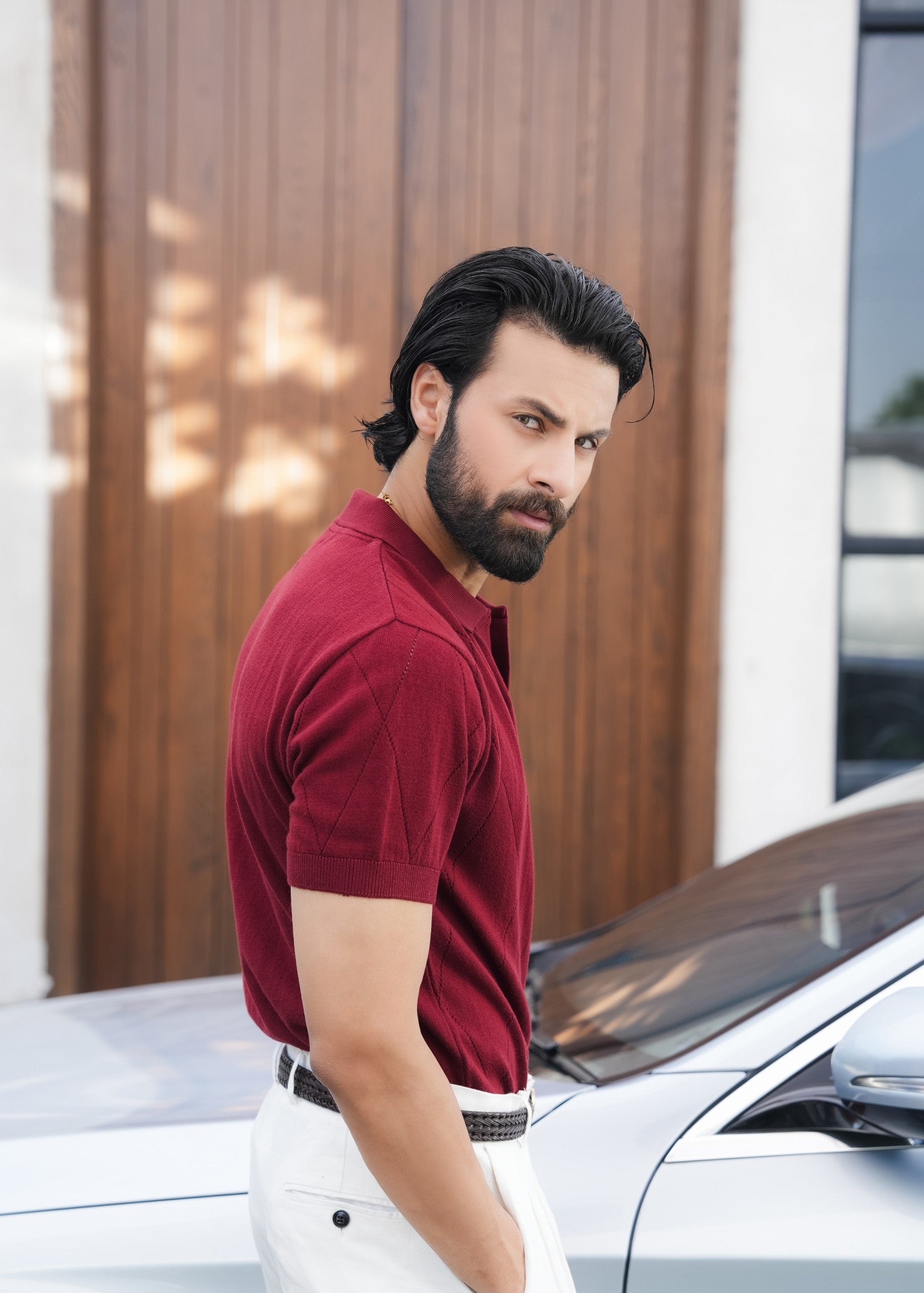 cotton Polo Shirt in Cherry red