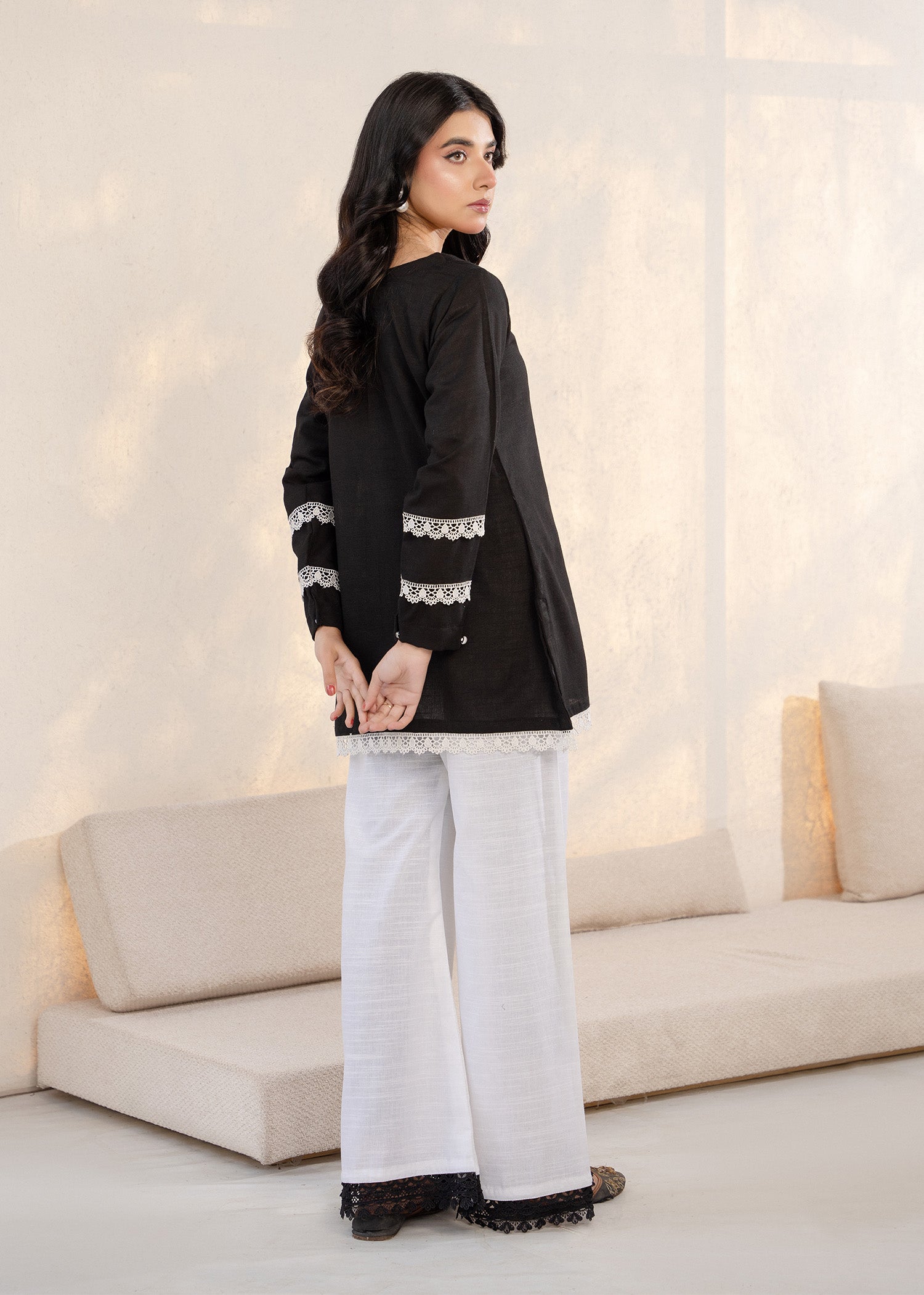 wool viscose Kurta Set in Black