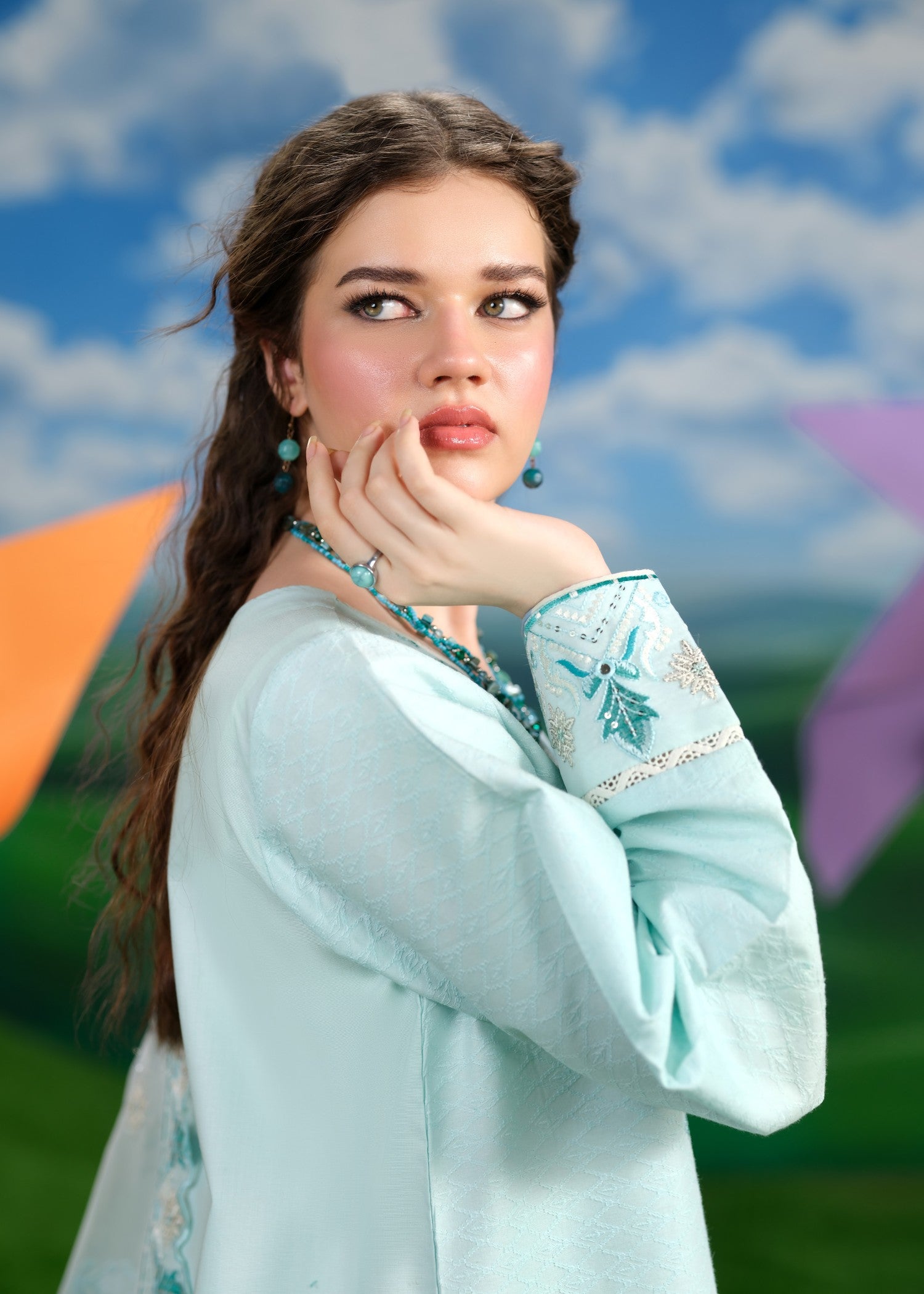 chikankari cotton Kurta Set in Sky