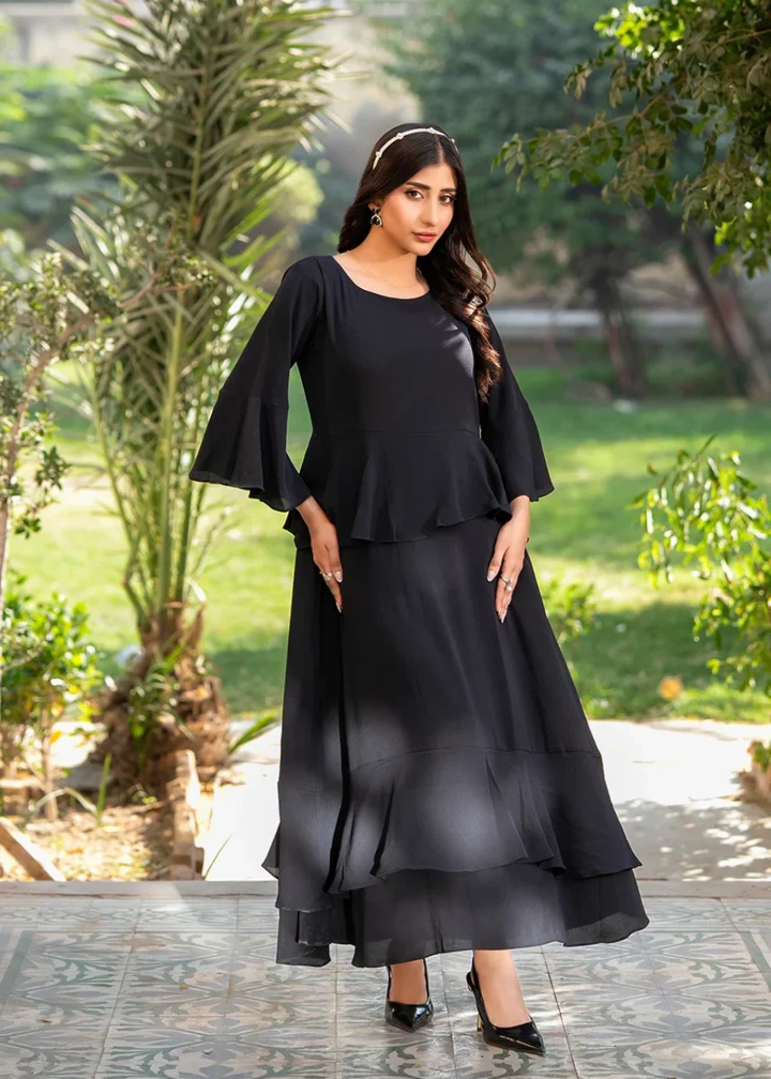 seersucker Dress in Black