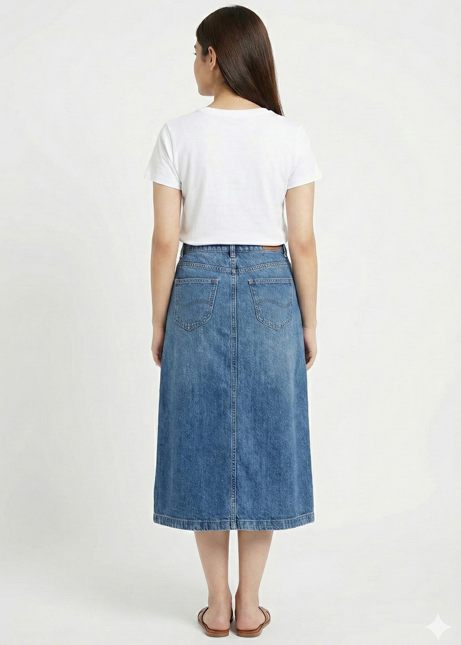 denim Skirt in White, blue