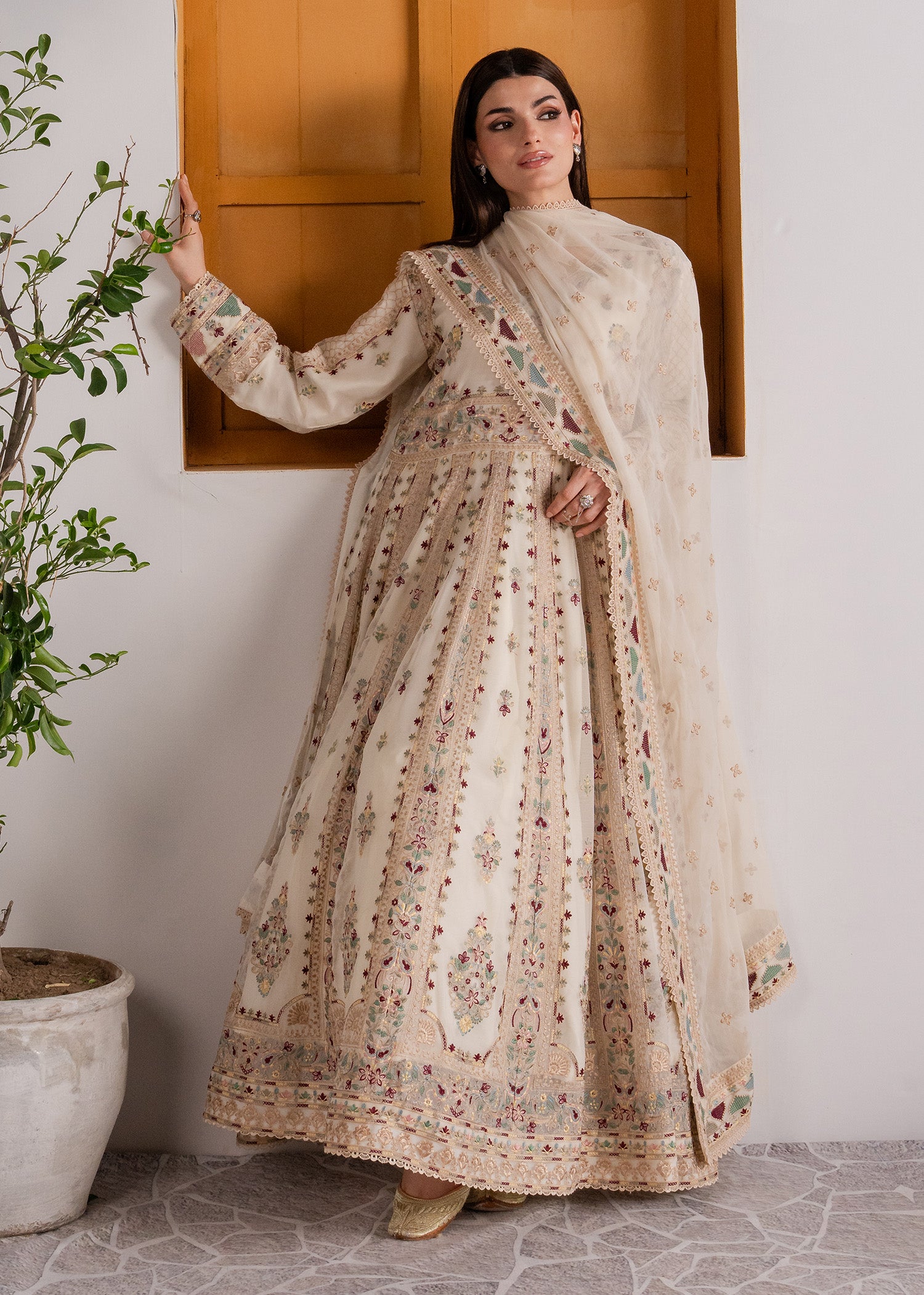 chiffon Anarkali in Off-white