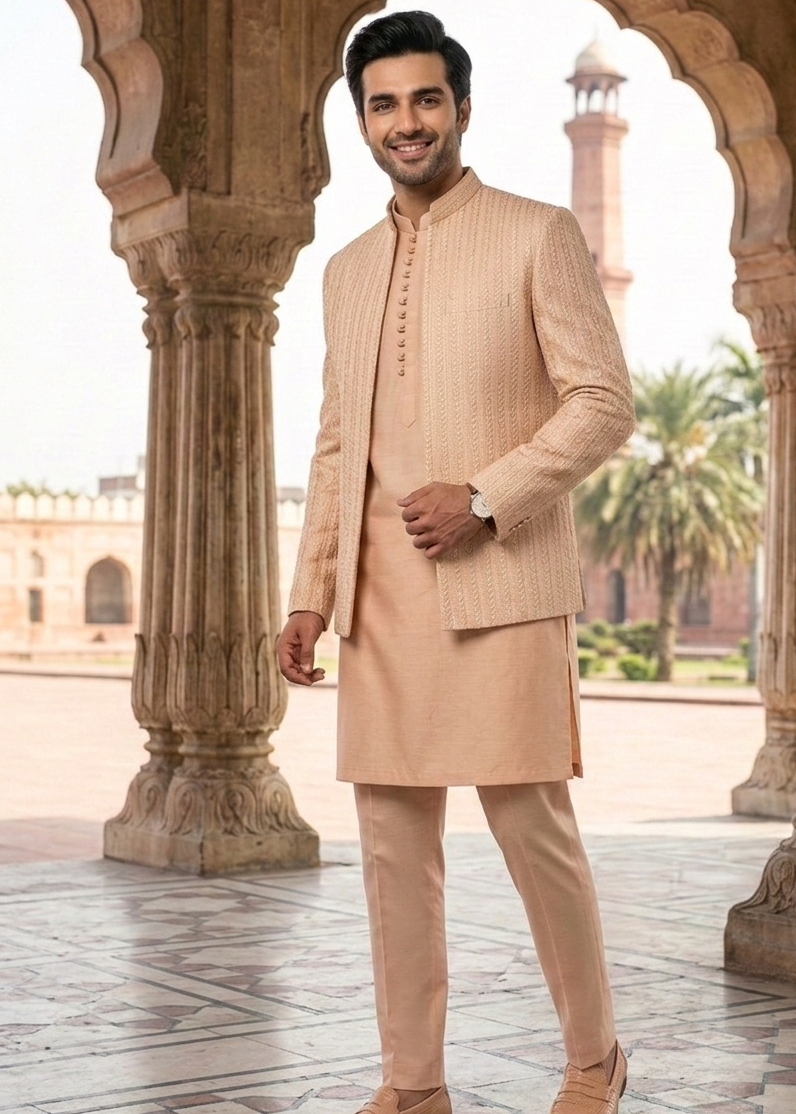silk Prince Coat in Peach pink